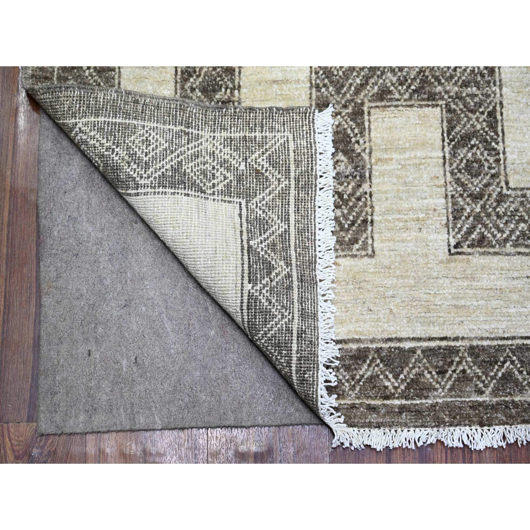 8'1"x9'9" Taupe Brown, Finer Peshawar with Intricate Geometric Motifs Maze Design Natural Dyes, 100% Wool Hand Knotted, Oriental Rug HR74188 - Image 5