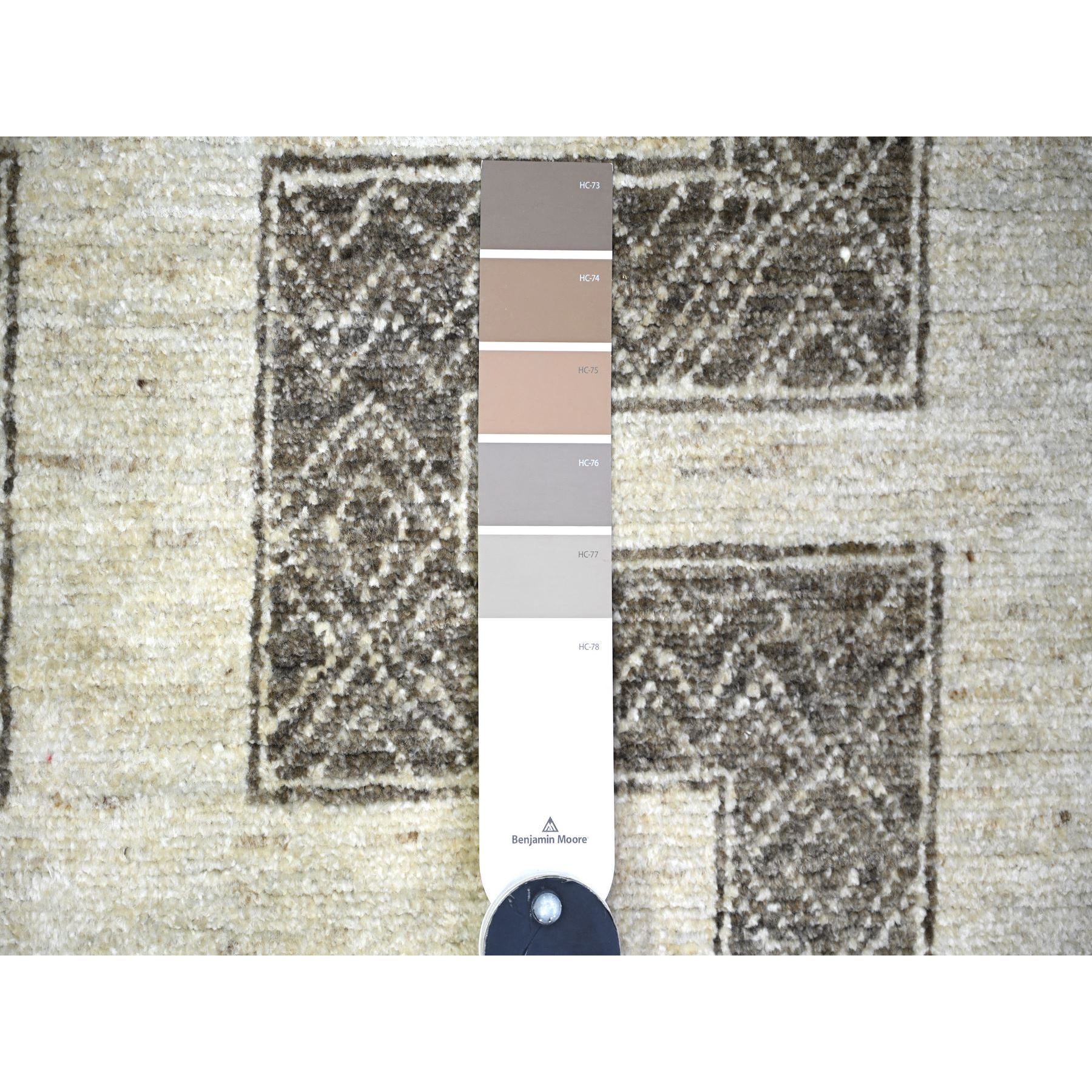 8'1"x9'9" Taupe Brown, Finer Peshawar with Intricate Geometric Motifs Maze Design Natural Dyes, 100% Wool Hand Knotted, Oriental Rug HR74188 - Image 8