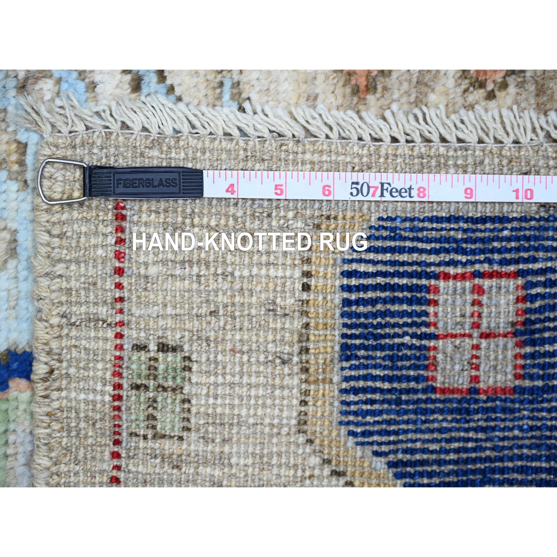3'1"x7'9" Tan Color, Anatolian Village Inspired with Large Design Elements and Bird Figurines Pure Wool Hand Knotted Oriental Runner Rug HR74221 - Image 6