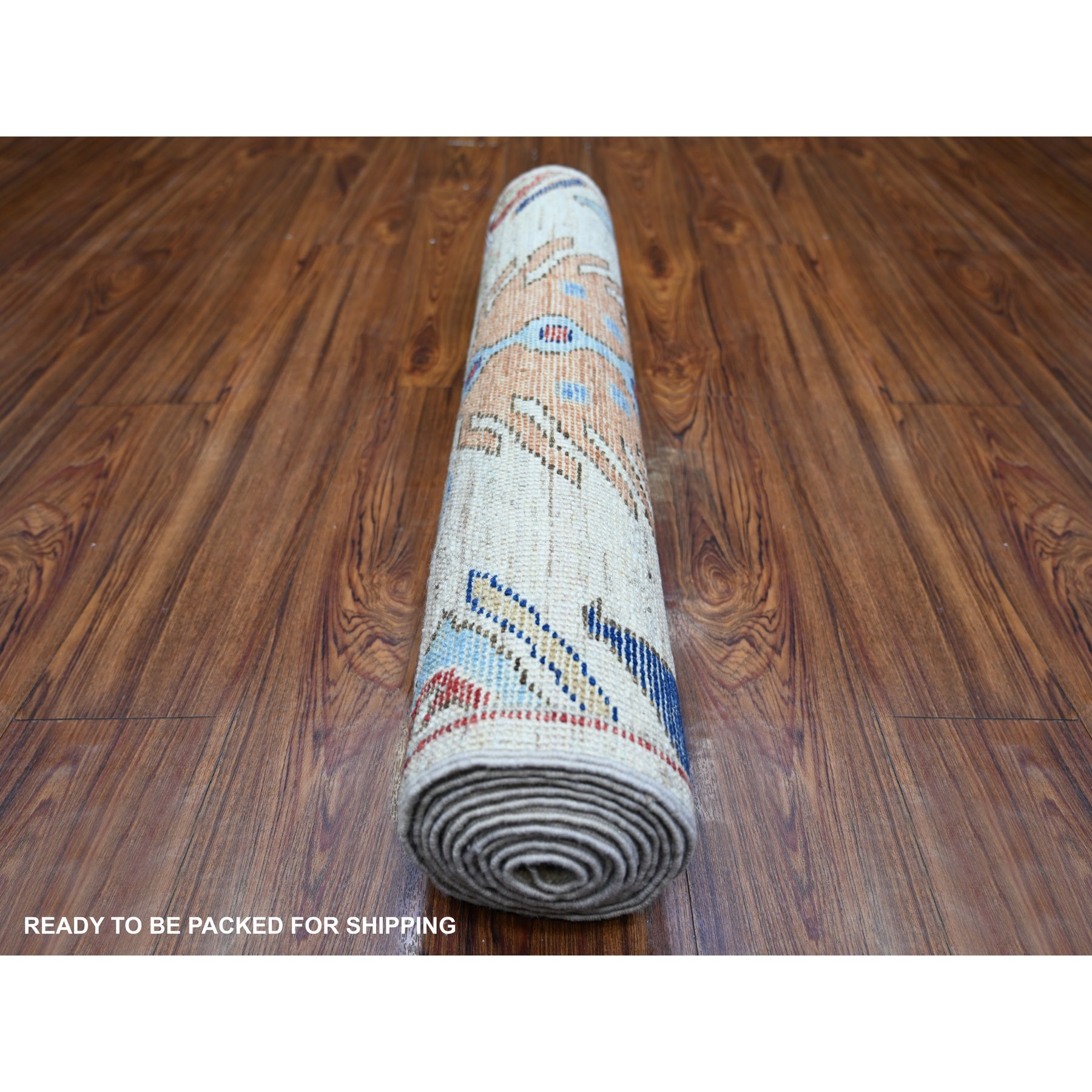 3'x10' Tan Color, Anatolian Village Inspired with Large Design Elements and Bird Figurines Pure Wool Hand Knotted Oriental Runner Rug HR74224 - Image 4