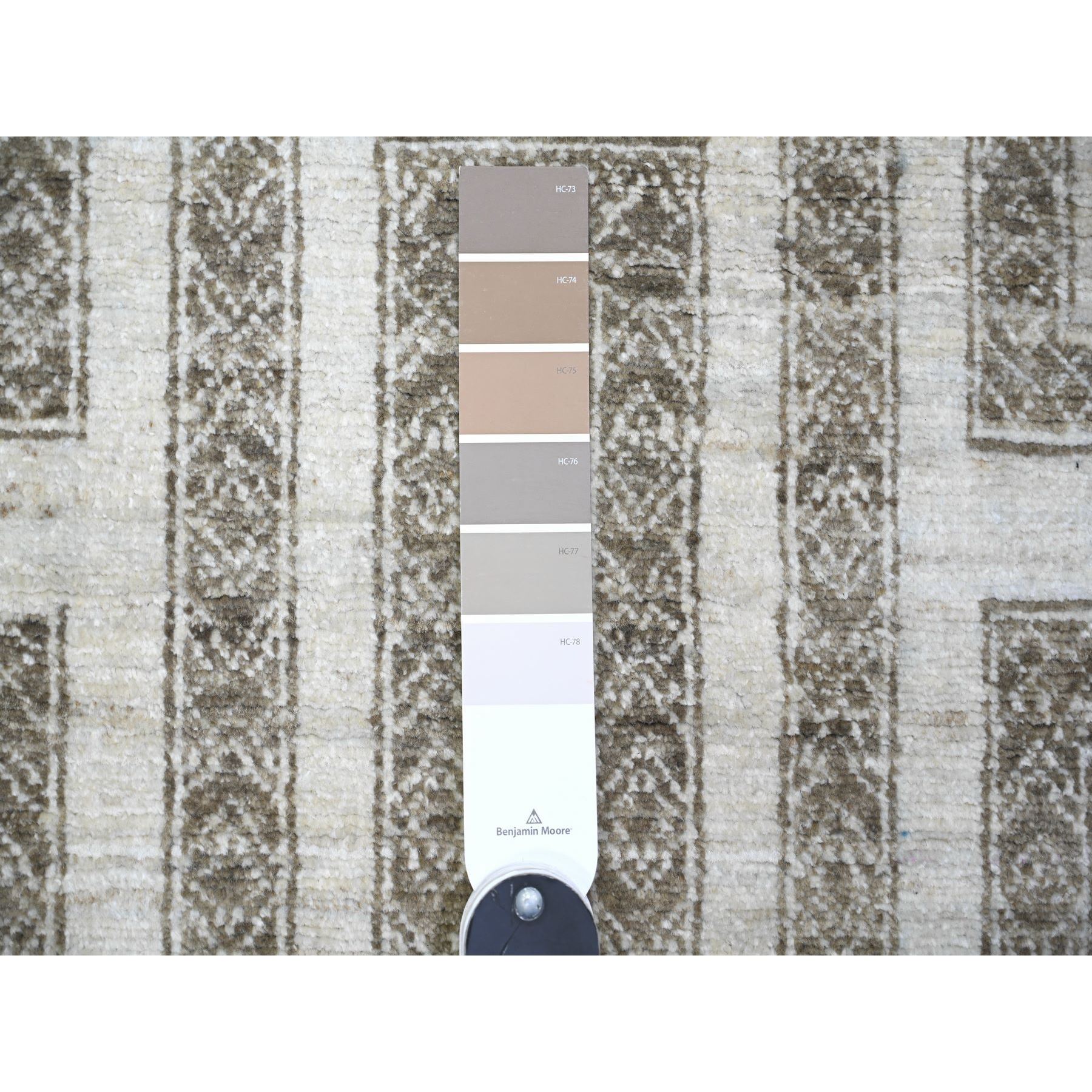 2'6"x5'8" Taupe Brown, Natural Dyes Fine Peshawar with Intricate Geometric Motifs Maze Design, Hand Knotted Extra Soft Wool, Runner Oriental Rug HR74259 - Image 3