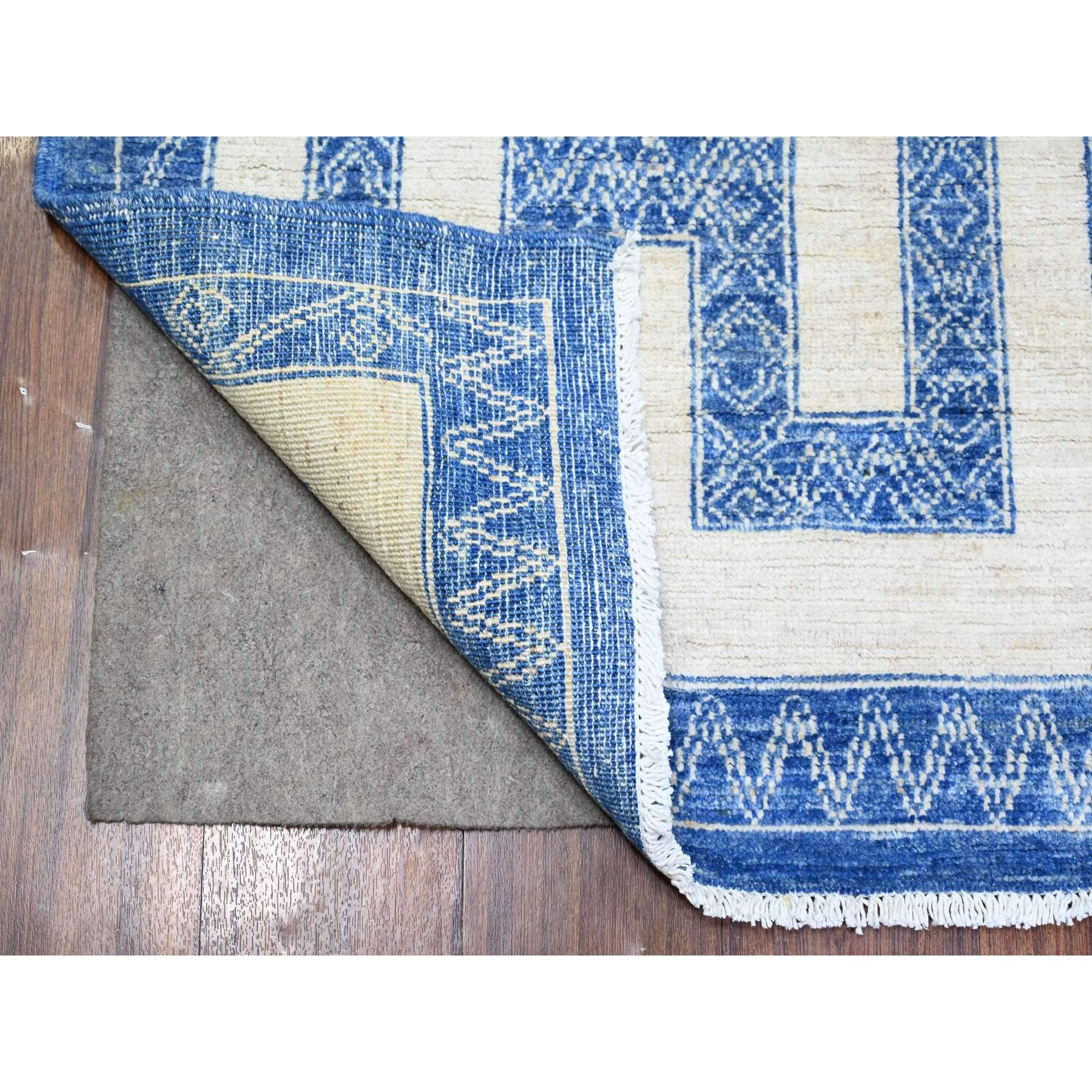6'x8'7" Denim Blue, Pure Wool Hand Knotted, Finer Peshawar with Intricate Geometric Motifs Maze Design Natural Dyes, Oriental Rug HR74261 - Image 2