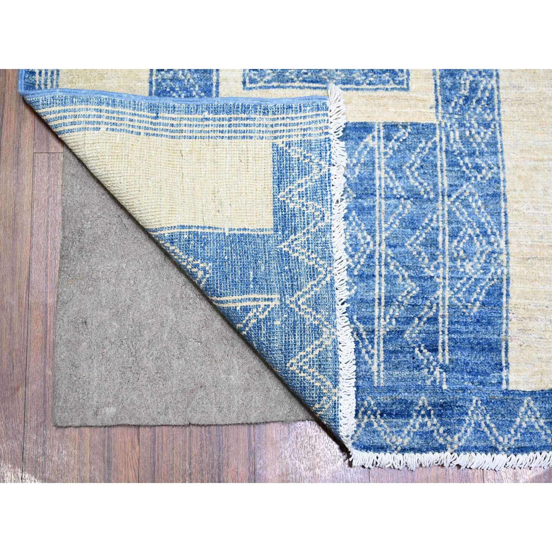 8'x9' Denim Blue, Fine Peshawar with Intricate Geometric Motifs Vegetable Dyes, 100 % Wool Hand Knotted, Squarish Oriental Rug HR74277 - Image 4