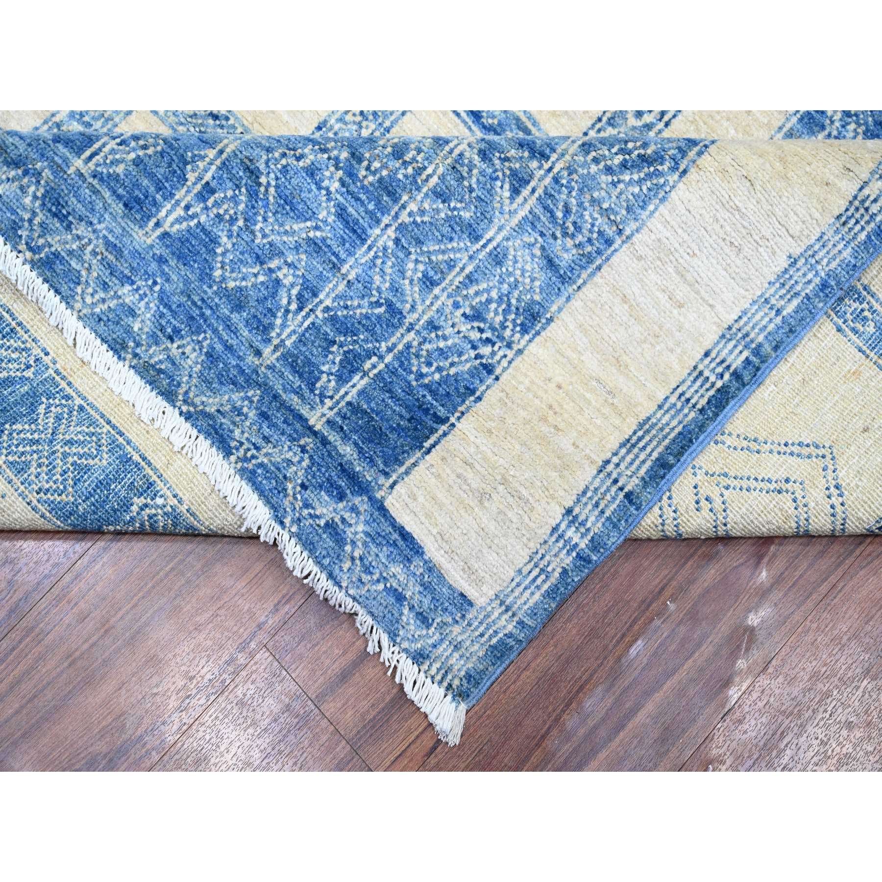 8'x9' Denim Blue, Fine Peshawar with Intricate Geometric Motifs Vegetable Dyes, 100 % Wool Hand Knotted, Squarish Oriental Rug HR74277 - Image 6