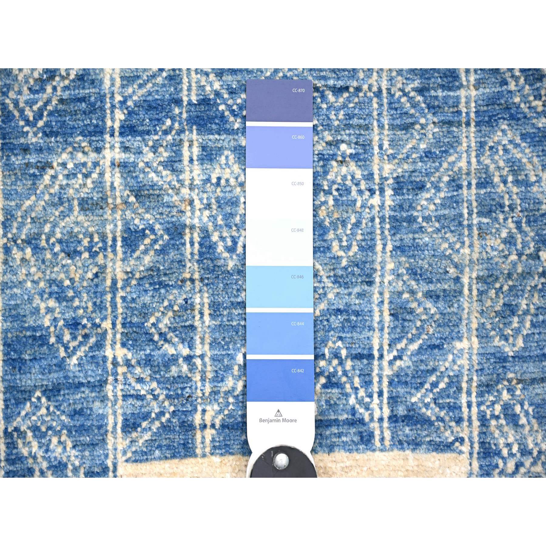 8'x9' Denim Blue, Fine Peshawar with Intricate Geometric Motifs Vegetable Dyes, 100 % Wool Hand Knotted, Squarish Oriental Rug HR74277 - Image 7