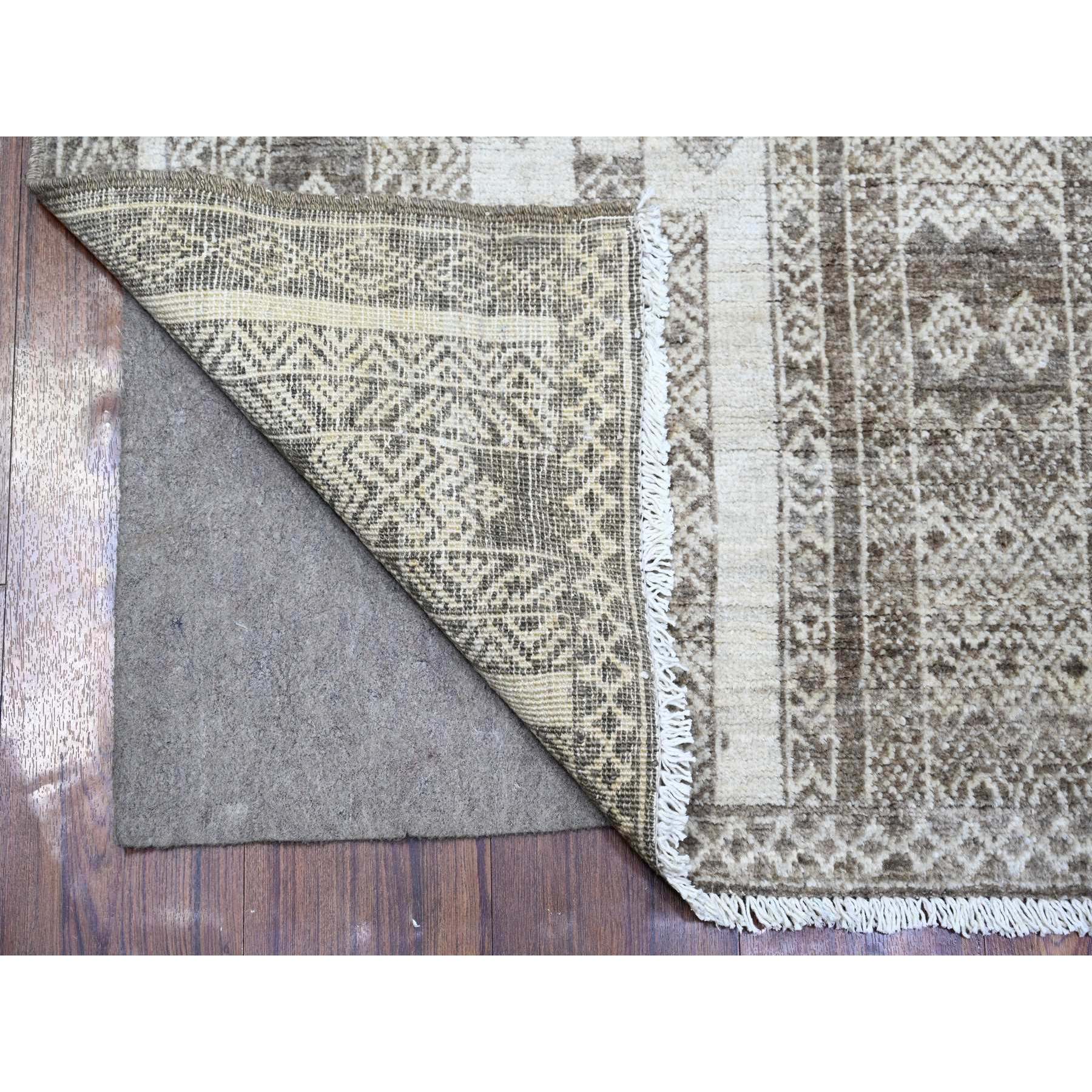 4'1"x9'8" Taupe Brown, Extra Soft Wool Hand Knotted, Natural Dyes Finer Peshawar with Intricate Geometric Motifs, Runner Oriental Rug HR74280 - Image 2