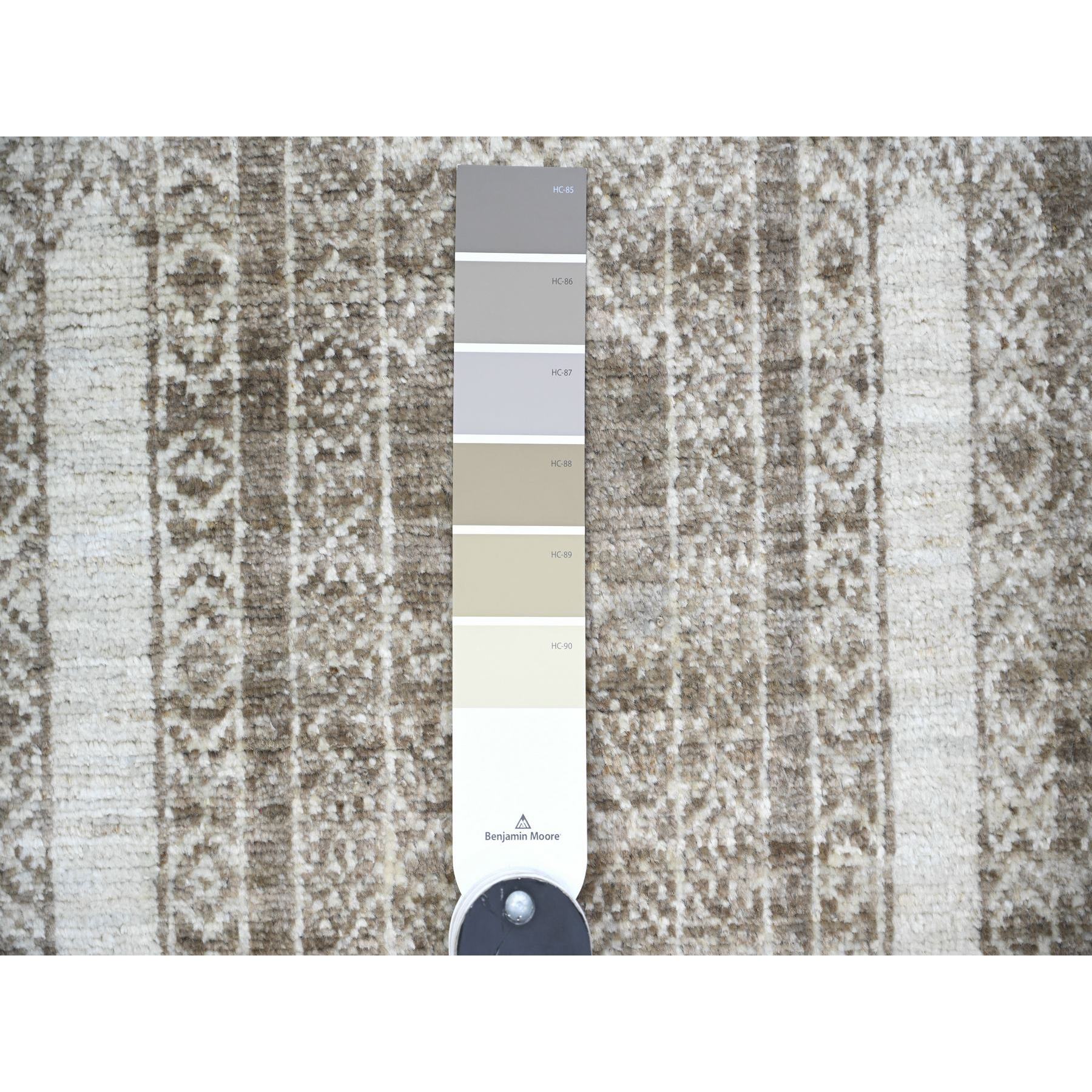 4'1"x9'8" Taupe Brown, Extra Soft Wool Hand Knotted, Natural Dyes Finer Peshawar with Intricate Geometric Motifs, Runner Oriental Rug HR74280 - Image 3