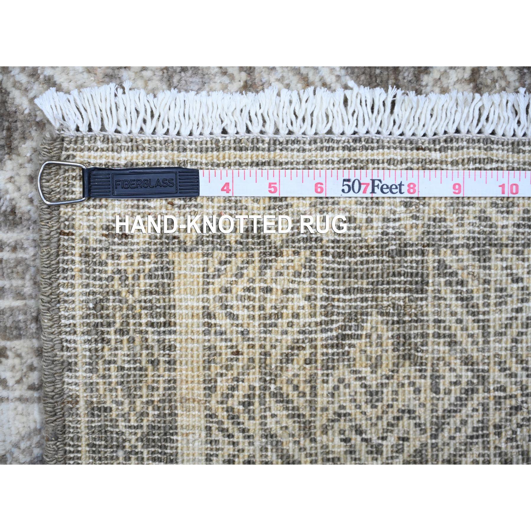 4'1"x9'8" Taupe Brown, Extra Soft Wool Hand Knotted, Natural Dyes Finer Peshawar with Intricate Geometric Motifs, Runner Oriental Rug HR74280 - Image 6