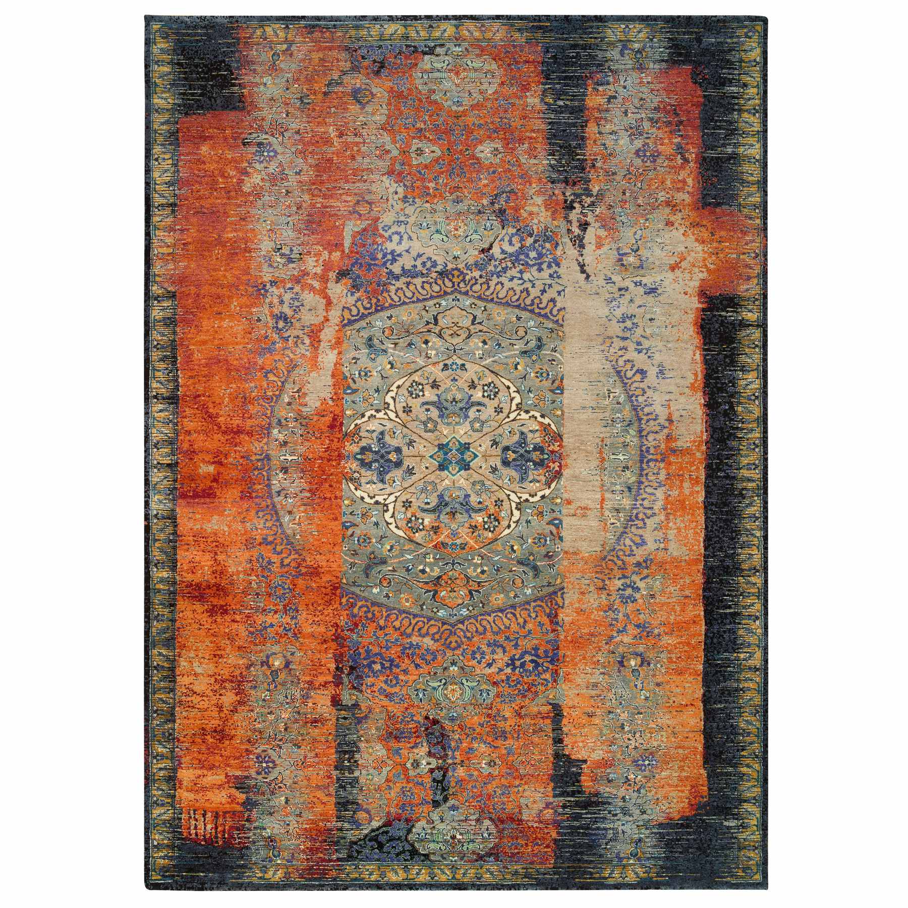 10'2"x14'3" Rust Red & Black, Ancient Ottoman Erased Design, Hand Knotted Ghazni Wool, Oriental Rug HR65177