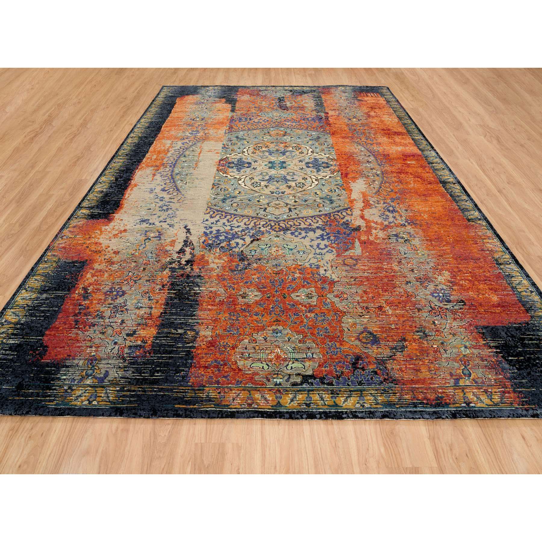 10'2"x14'3" Rust Red & Black, Ancient Ottoman Erased Design, Hand Knotted Ghazni Wool, Oriental Rug HR65177 - Image 2