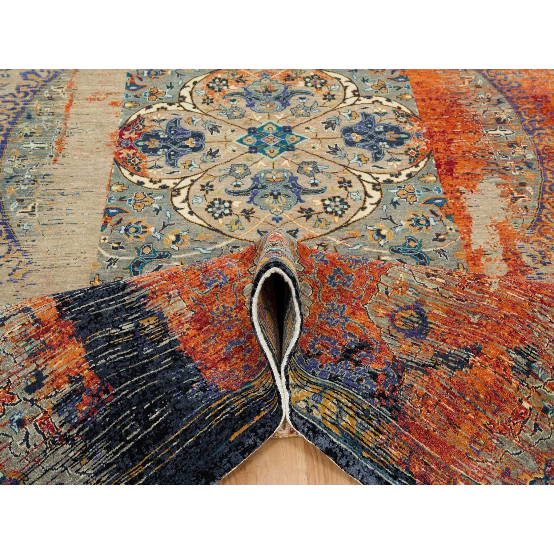 10'2"x14'3" Rust Red & Black, Ancient Ottoman Erased Design, Hand Knotted Ghazni Wool, Oriental Rug HR65177 - Image 5