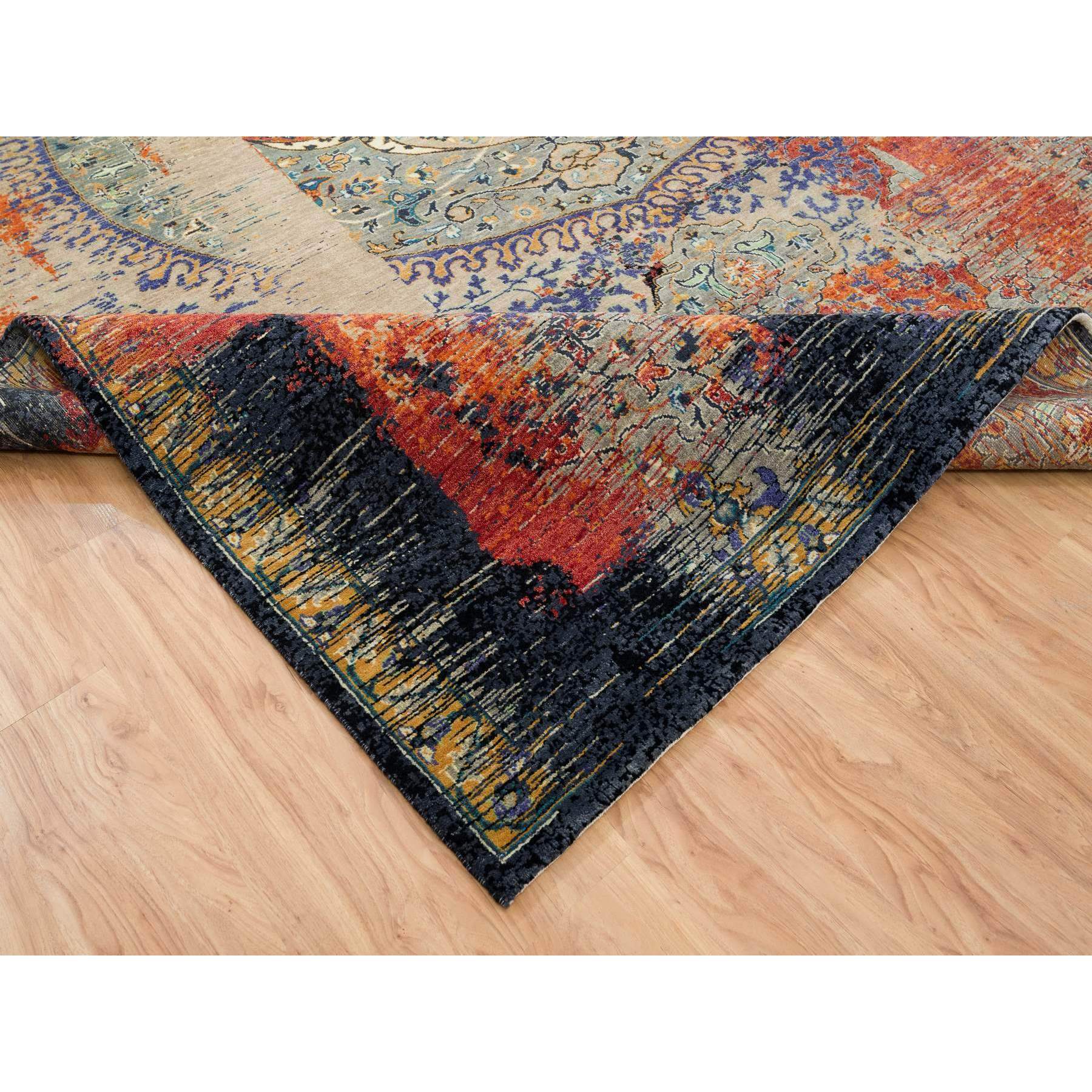 10'2"x14'3" Rust Red & Black, Ancient Ottoman Erased Design, Hand Knotted Ghazni Wool, Oriental Rug HR65177 - Image 6