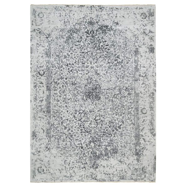 9'10"x14' Gray, Hand Knotted Broken Persian Design, Wool And Pure Silk, Oriental Rug HR65206