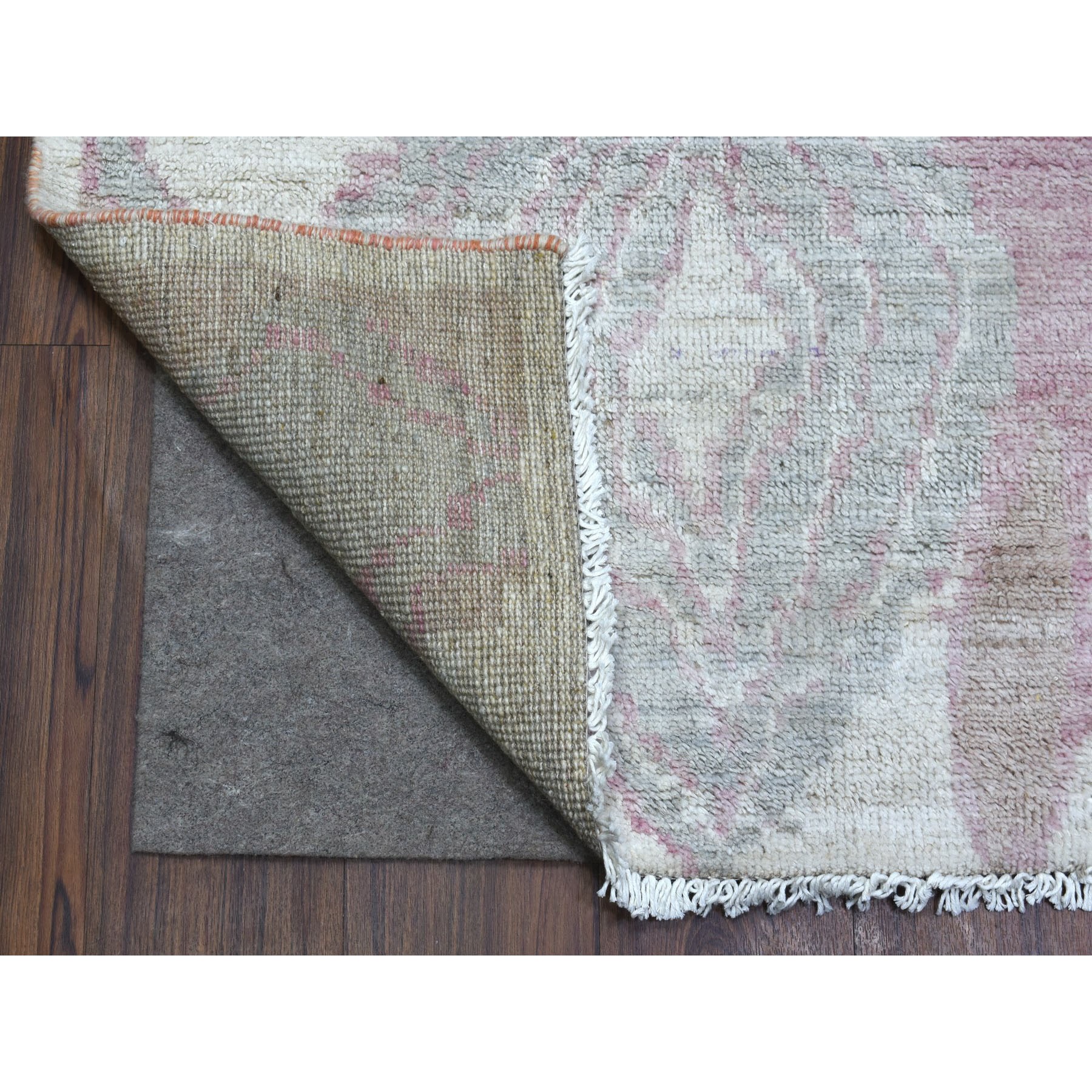 8'10"x11'9" Blush Pink Moroccan Berber with Arts and Crafts Hand Knotted Soft Natural Wool Oriental Rug HR68749 - Image 5