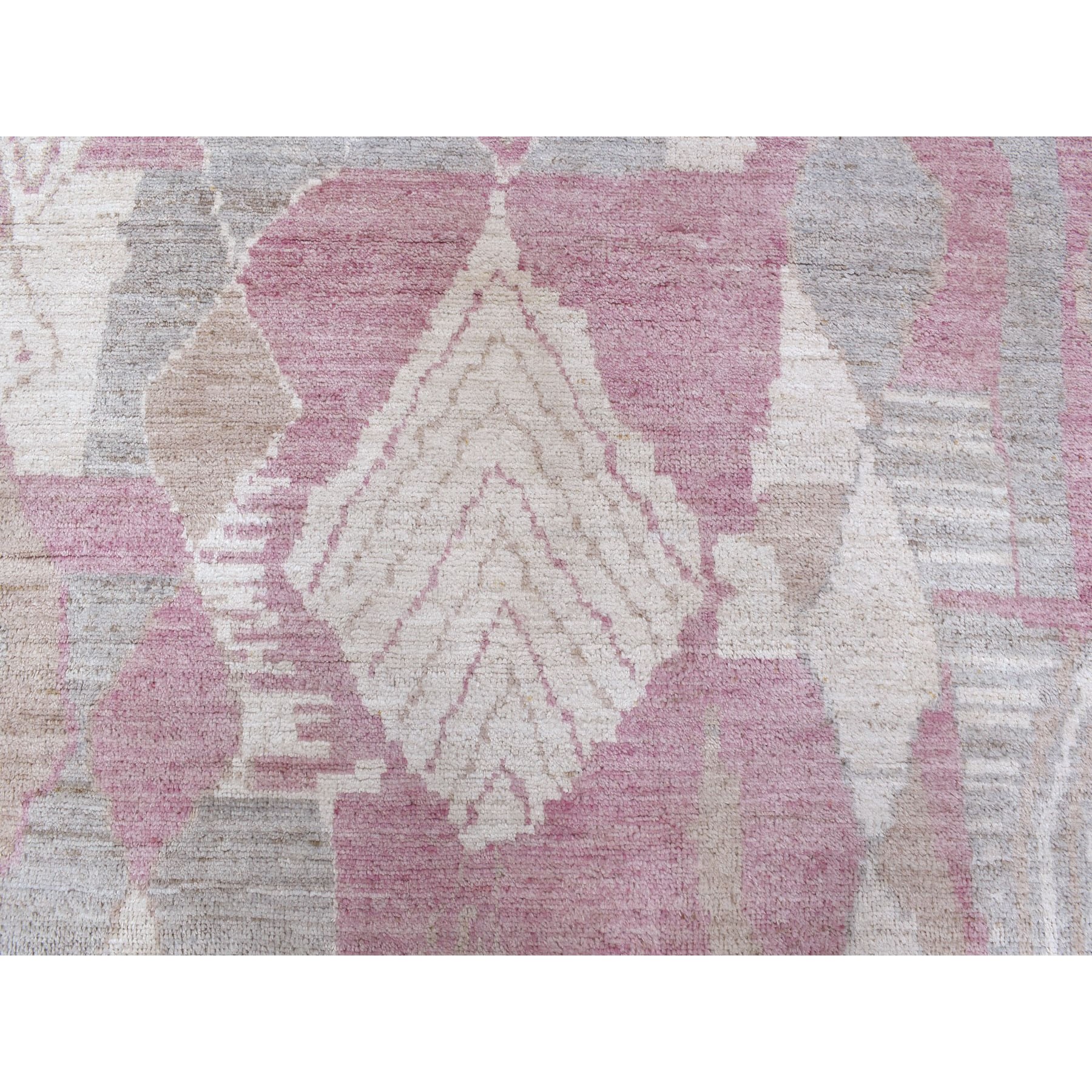 8'10"x11'9" Blush Pink Moroccan Berber with Arts and Crafts Hand Knotted Soft Natural Wool Oriental Rug HR68749 - Image 9