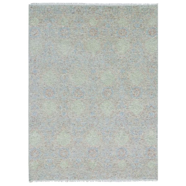 9'x12' Green, Hand Knotted, Tone on tone obscured and subtle collection, Natural Dyes, Soft Wool, Oriental Rug HR79435