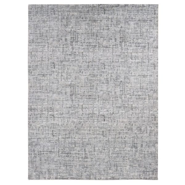 9'x12' Ash Gray, Broken Kashan Design Wool With Pure Silk Hand-Knotted Oriental Rug HR80730