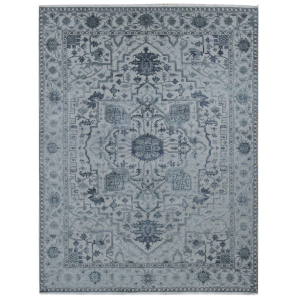 9'x12' Ash Grey, Heriz Design with All Over Pattern Vegetable Dyes, Wool And Silk Hand Knotted, Oriental Rug HR80734