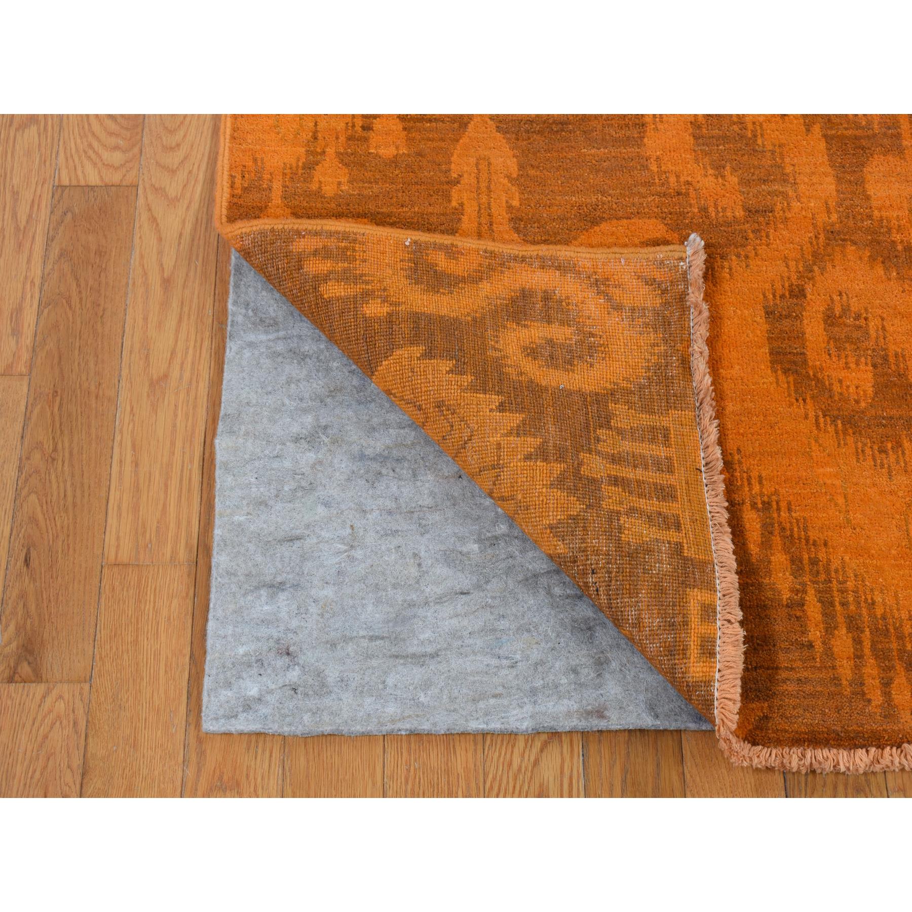 9'1"x12'3" Hand Knotted Pure Wool, Orange Cast Overdyed Ikat Oriental Rug HR80735 - Image 5