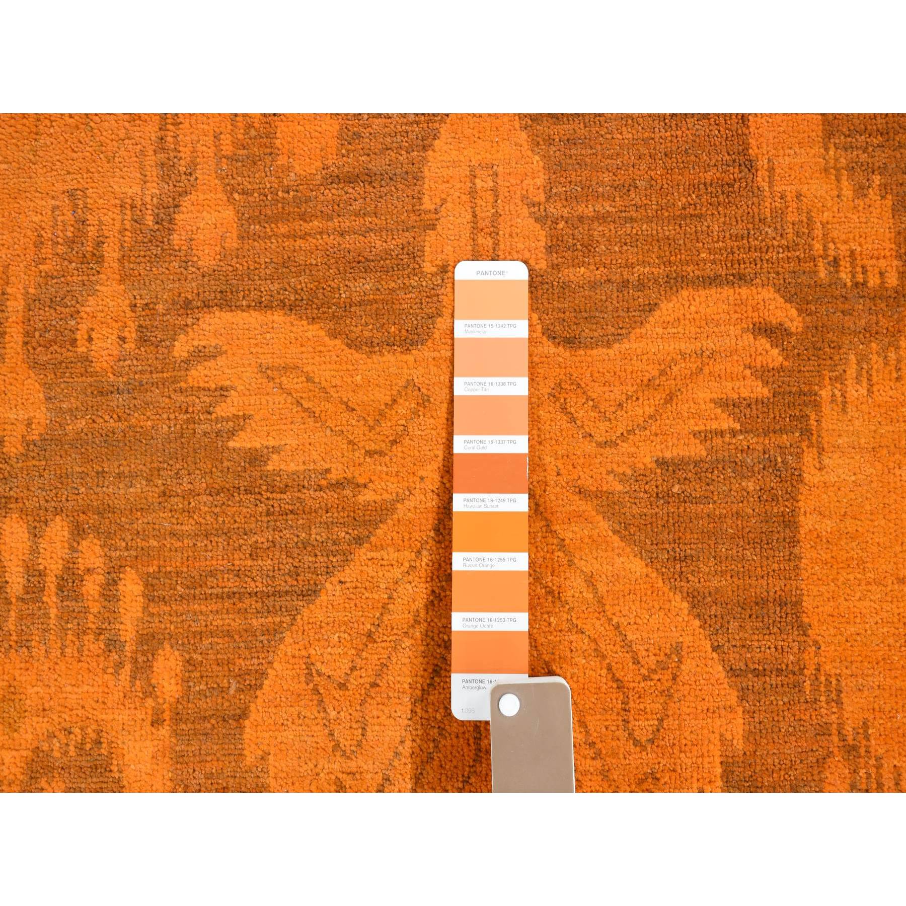 9'1"x12'3" Hand Knotted Pure Wool, Orange Cast Overdyed Ikat Oriental Rug HR80735 - Image 8