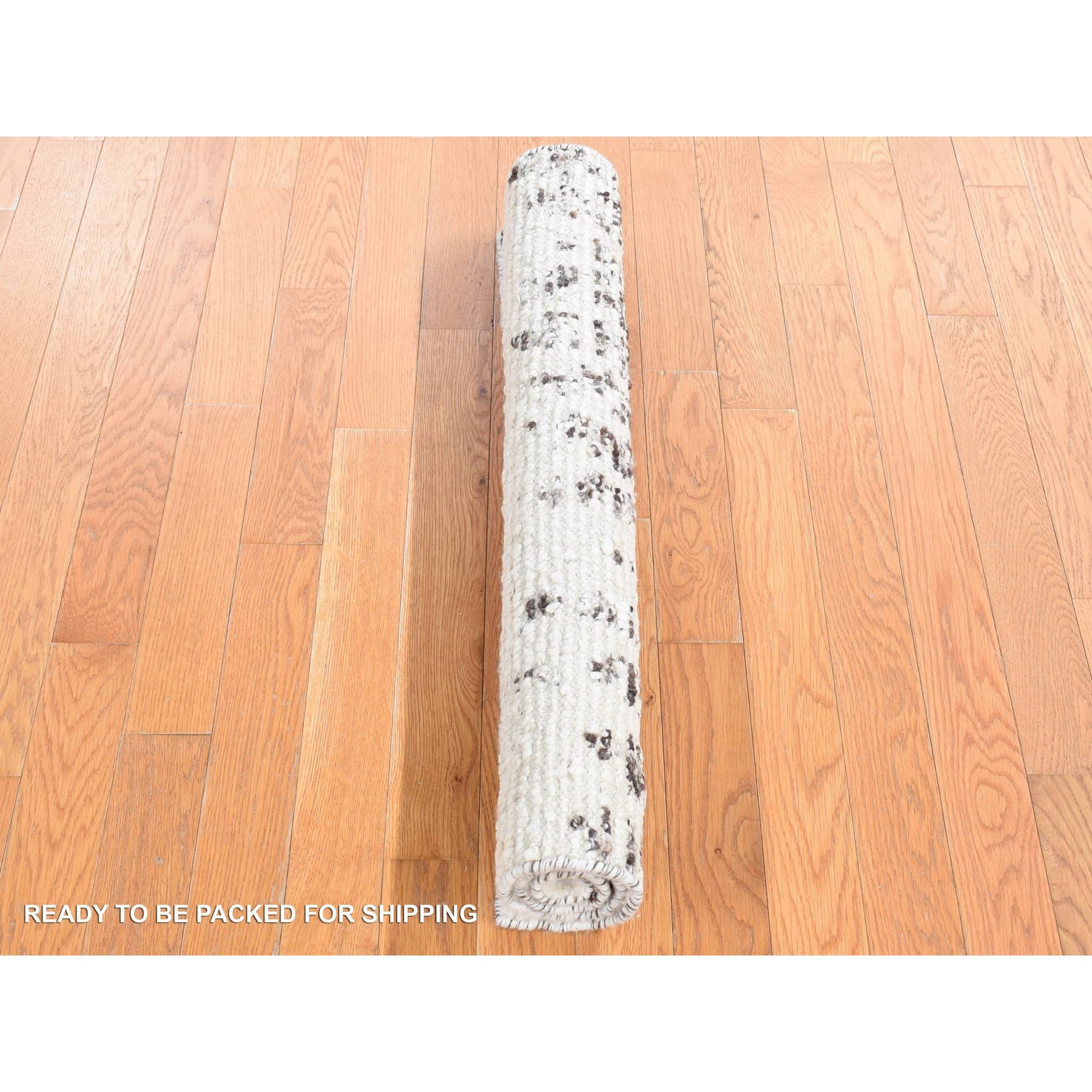 3'x3' Black, Modern Erased Column Design, Thick and Plush, Pure Wool, Hand Knotted, Small Square Oriental Rug HR80747 - Image 4