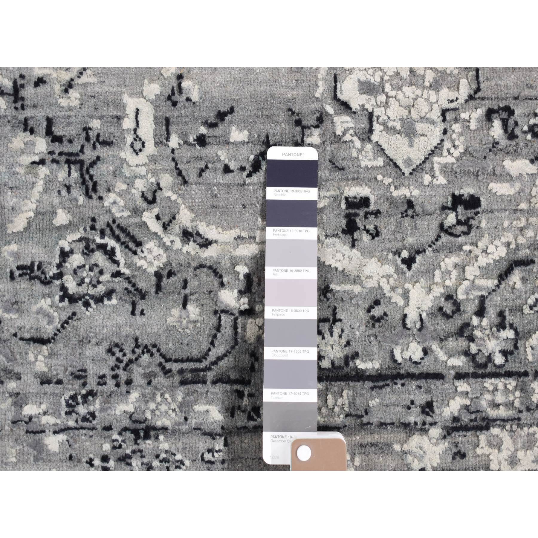 5'1"x7' Black Coral, Broken Persian, Erased Design, Silk With Textured Wool, Hand Knotted, Oriental Rug HR80772 - Image 3