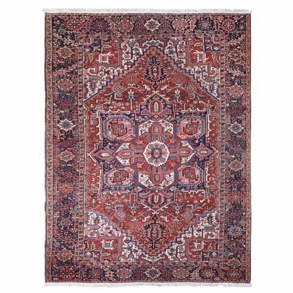 8'10"x11'8" Chili Red, Antique Persian Heriz, Soft and Full Pile, Pure Wool, Sides and Ends Professionally Secured, cleaned, Hand Knotted, Oriental Rug HR80776