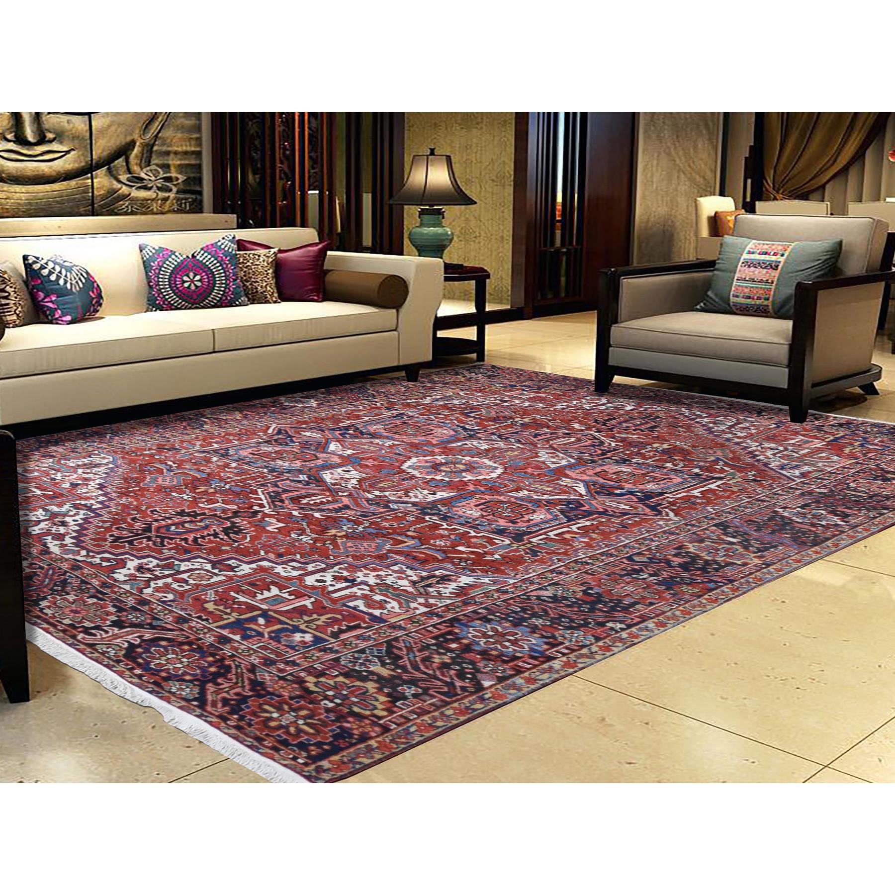 8'10"x11'8" Chili Red, Antique Persian Heriz, Soft and Full Pile, Pure Wool, Sides and Ends Professionally Secured, cleaned, Hand Knotted, Oriental Rug HR80776 - Image 2