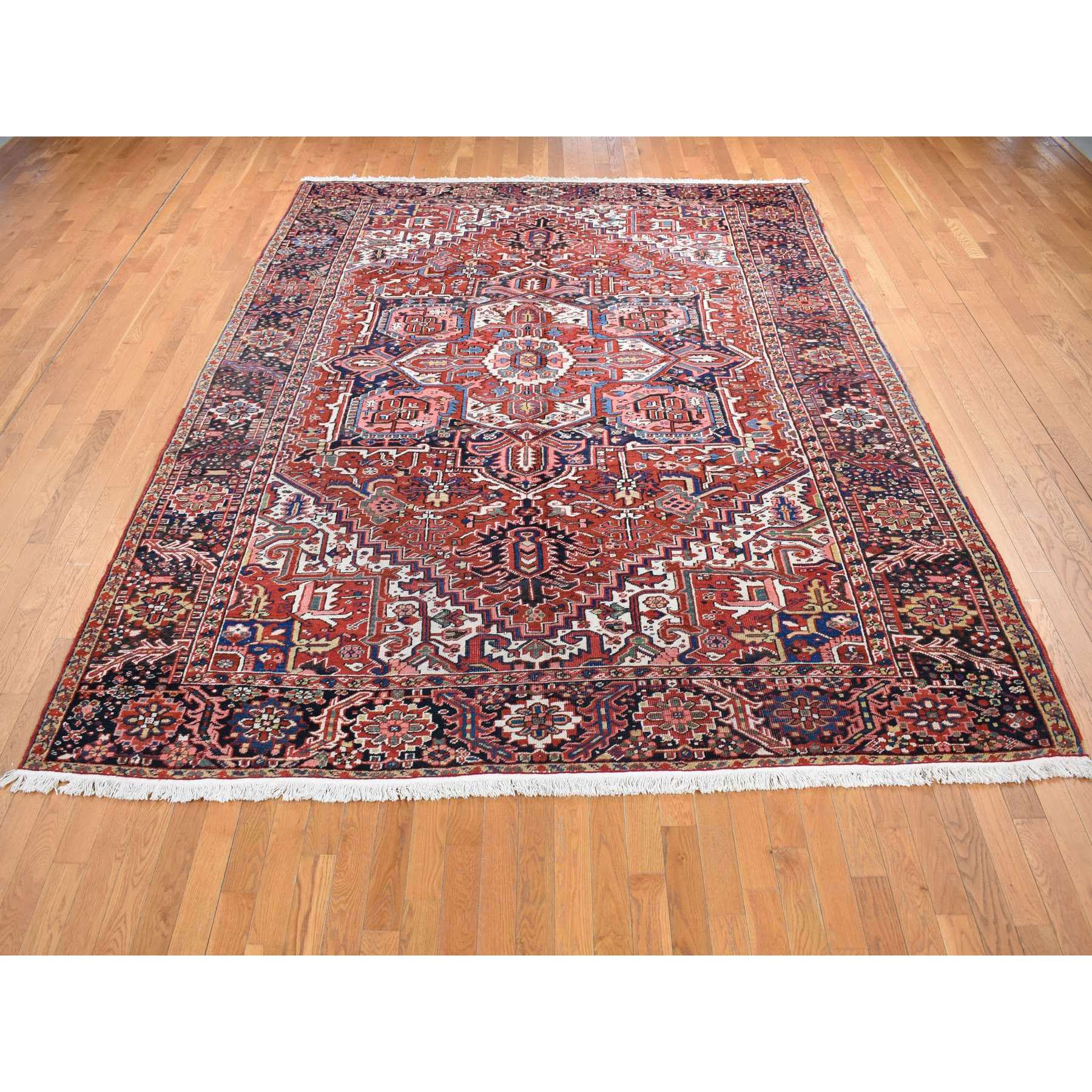 8'10"x11'8" Chili Red, Antique Persian Heriz, Soft and Full Pile, Pure Wool, Sides and Ends Professionally Secured, cleaned, Hand Knotted, Oriental Rug HR80776 - Image 3