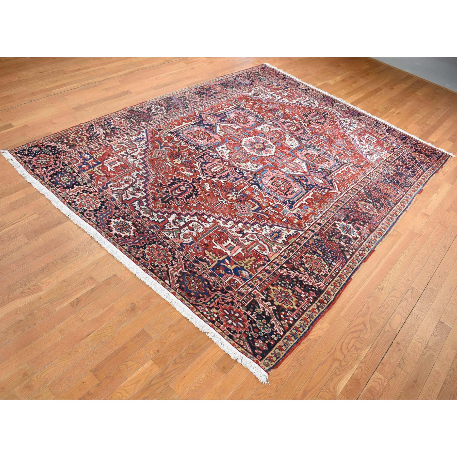 8'10"x11'8" Chili Red, Antique Persian Heriz, Soft and Full Pile, Pure Wool, Sides and Ends Professionally Secured, cleaned, Hand Knotted, Oriental Rug HR80776 - Image 4