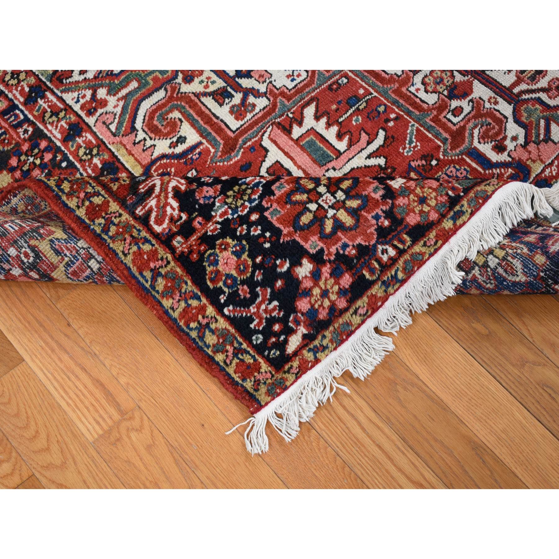 8'10"x11'8" Chili Red, Antique Persian Heriz, Soft and Full Pile, Pure Wool, Sides and Ends Professionally Secured, cleaned, Hand Knotted, Oriental Rug HR80776 - Image 6