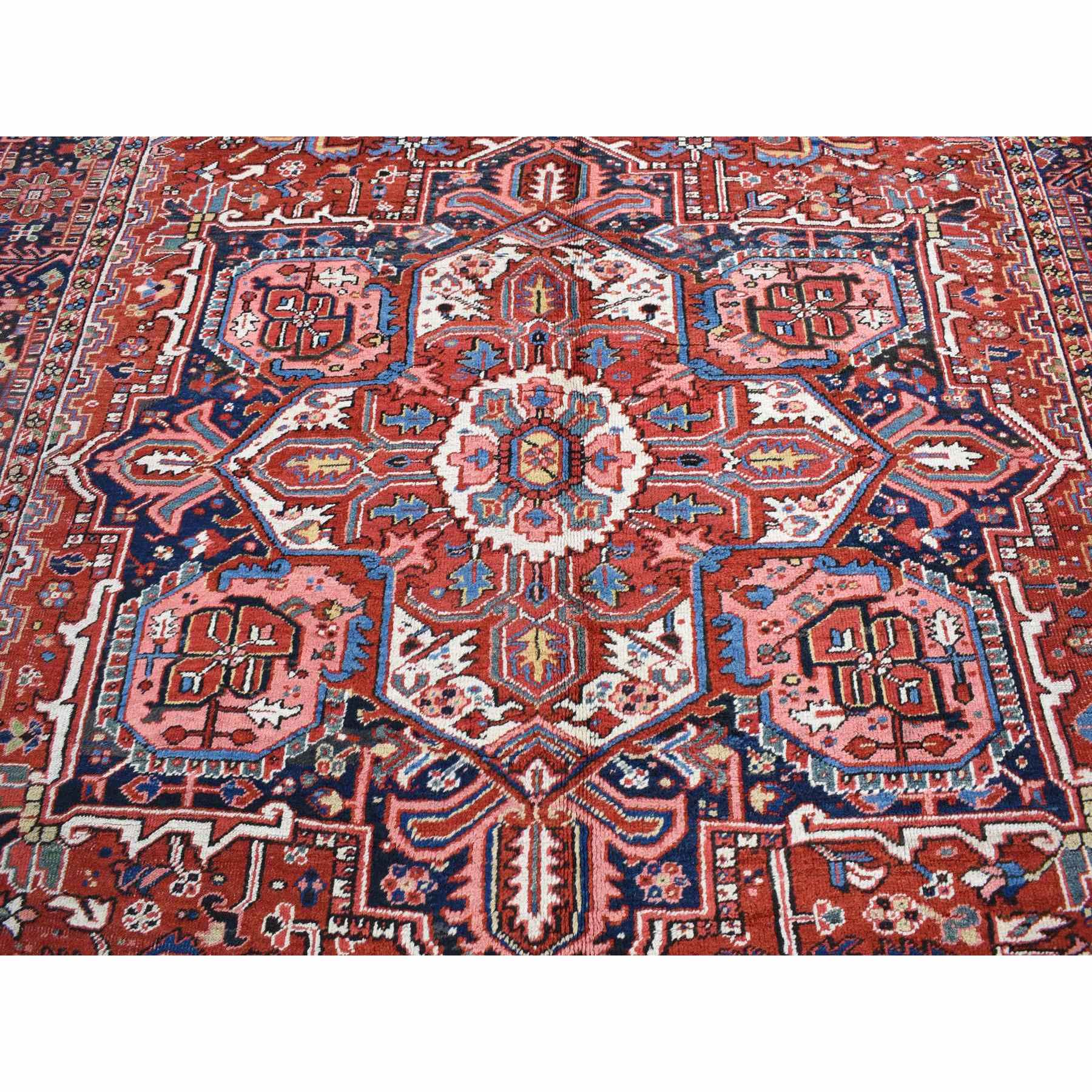 8'10"x11'8" Chili Red, Antique Persian Heriz, Soft and Full Pile, Pure Wool, Sides and Ends Professionally Secured, cleaned, Hand Knotted, Oriental Rug HR80776 - Image 9