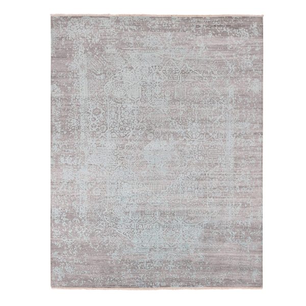 8'x10' Sea Foam Green, Wool and Silk Hand Knotted, Broken Persian Design, Oriental Rug HR80789