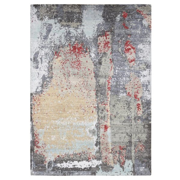10'x14'2" Platinum Gray, Abstract Design, Denser Weave Pure Wool Hand Knotted, Oriental Rug HR80794