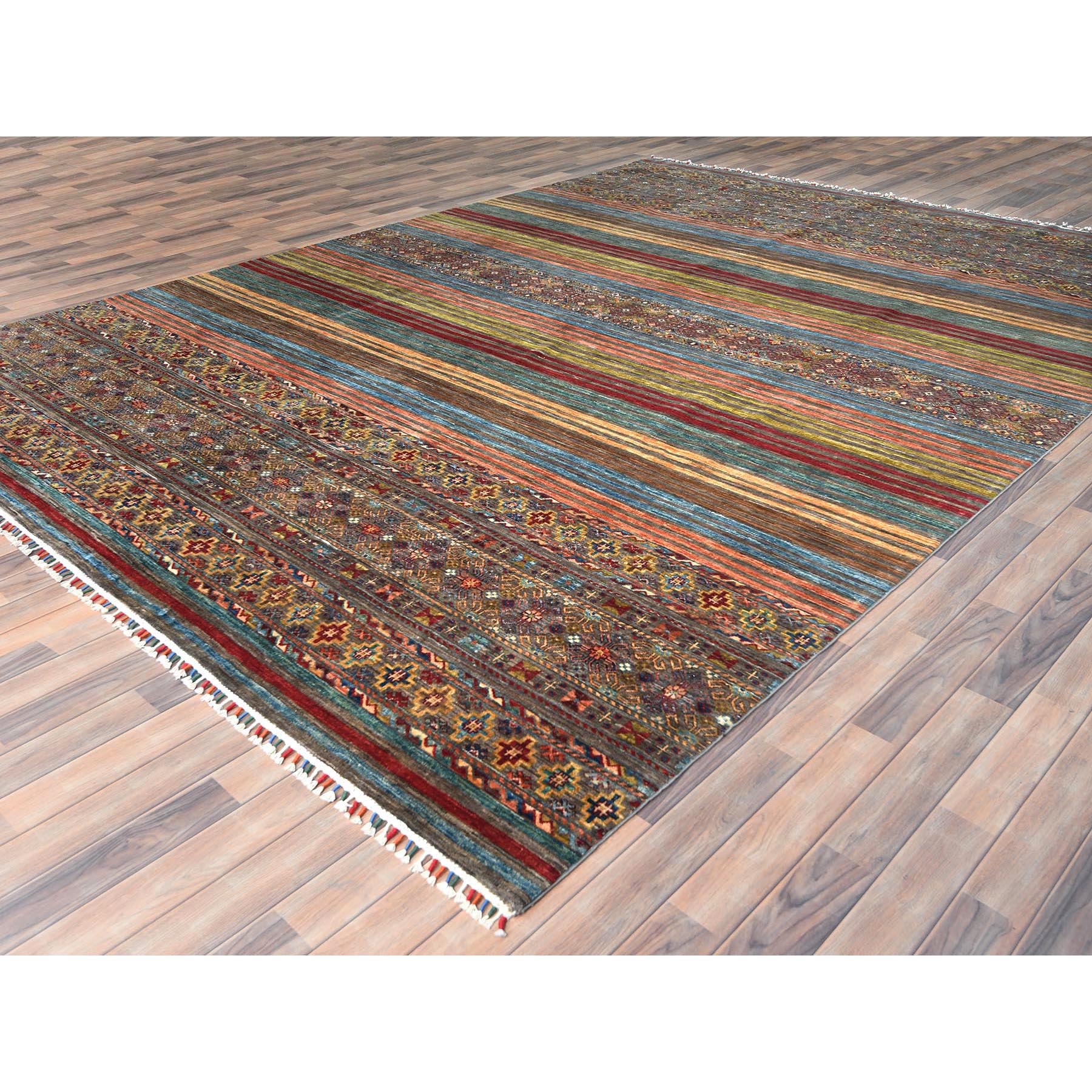 9'10"x13'2" Colorful, Afghan Super Kazak with Khorjin Design, Natural Dyes, Organic Wool, Hand Knotted, Oriental Rug HR82687 - Image 4