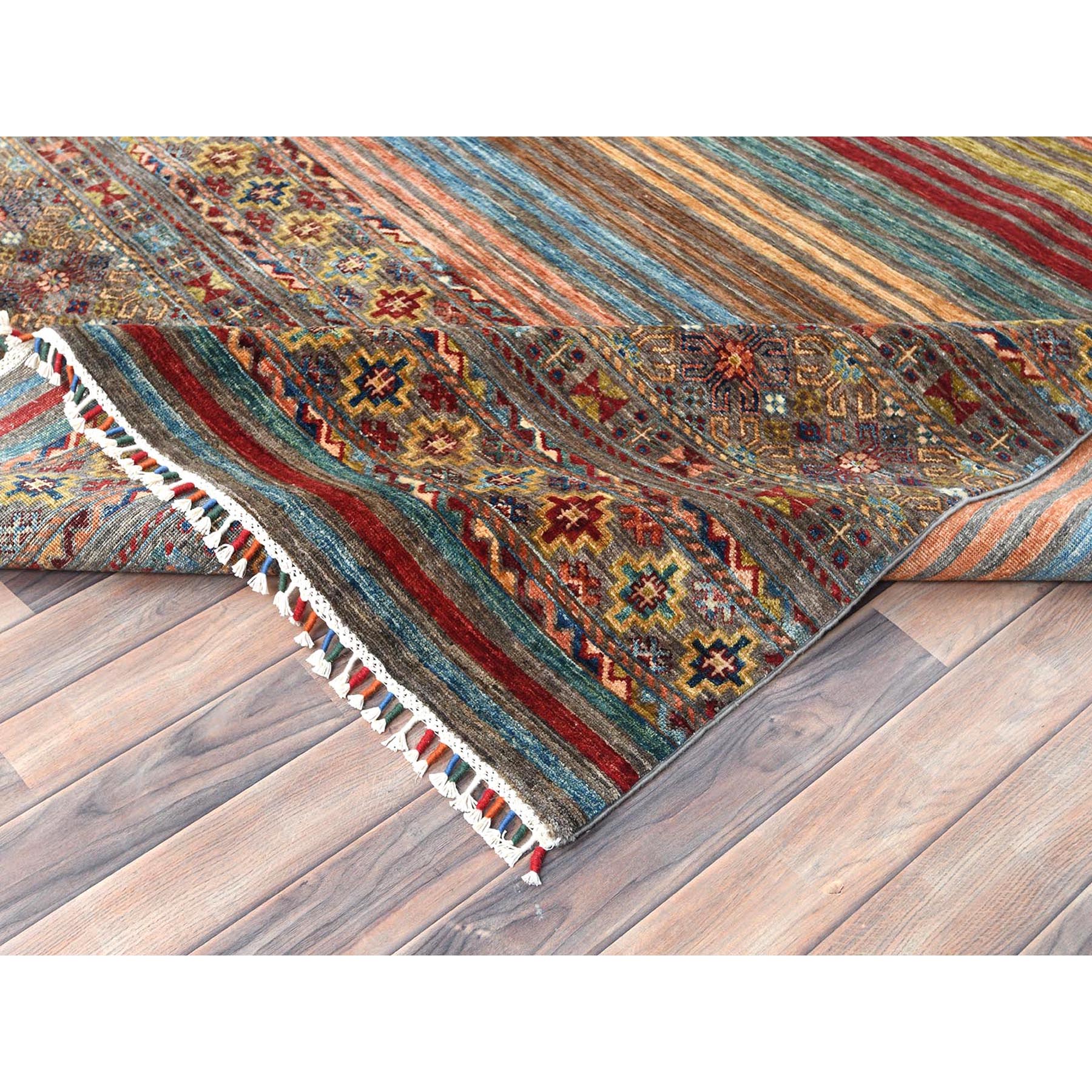 9'10"x13'2" Colorful, Afghan Super Kazak with Khorjin Design, Natural Dyes, Organic Wool, Hand Knotted, Oriental Rug HR82687 - Image 7