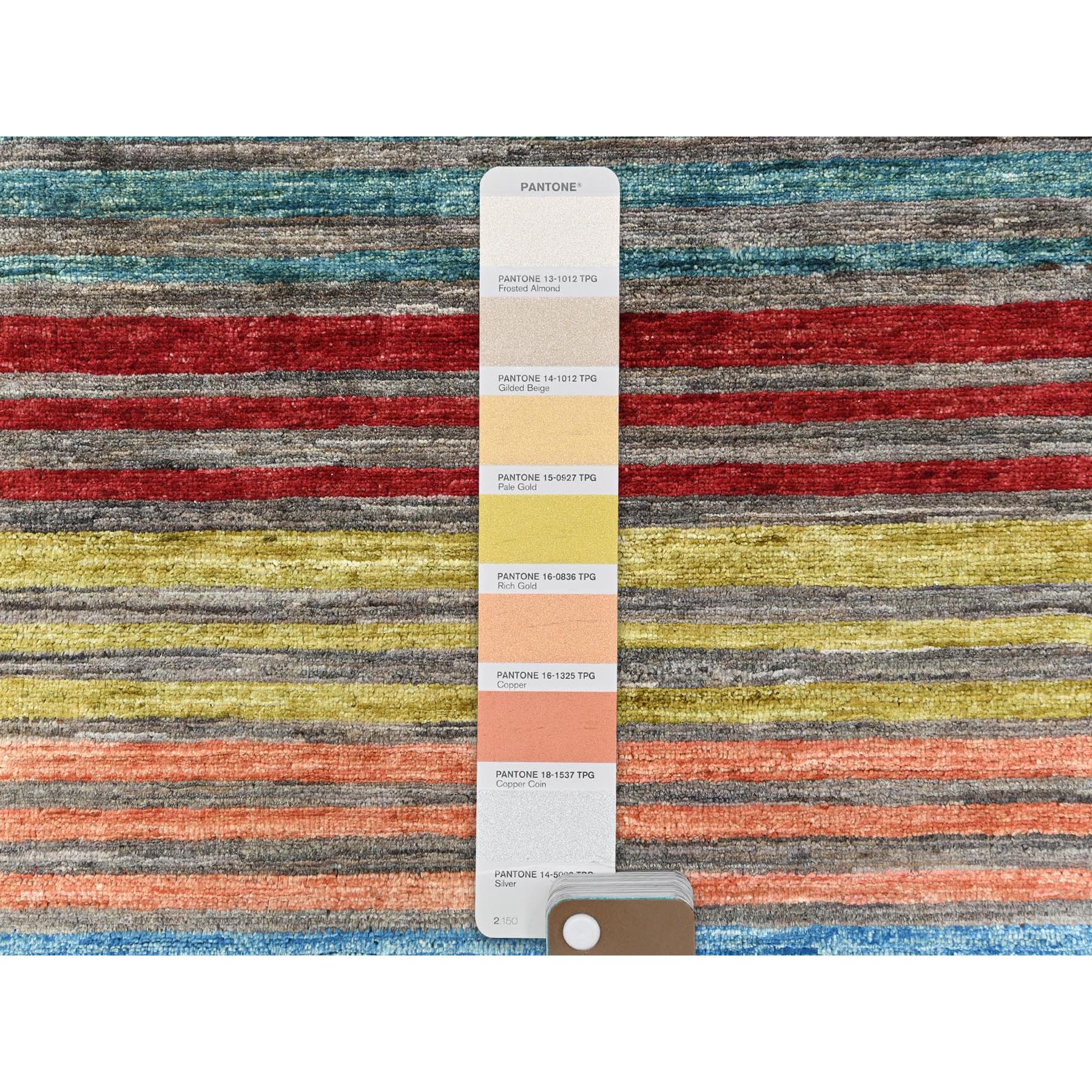 9'10"x13'2" Colorful, Afghan Super Kazak with Khorjin Design, Natural Dyes, Organic Wool, Hand Knotted, Oriental Rug HR82687 - Image 8