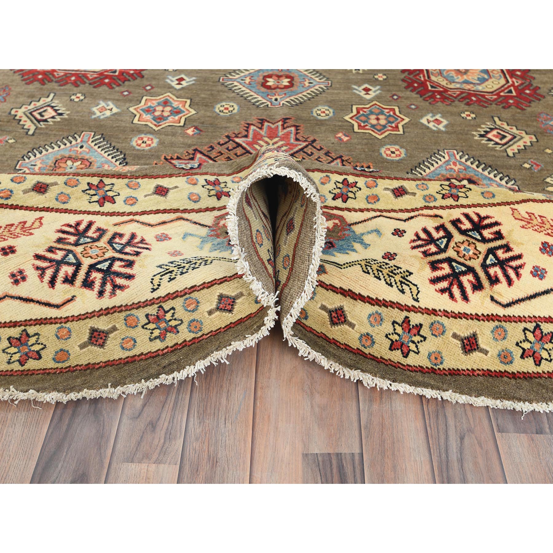 9,x9' Taupe Brown, Special Kazak with All Over Pattern Natural Dyes, Organic Wool Hand Knotted, Round Oriental Rug HR82711 - Image 6