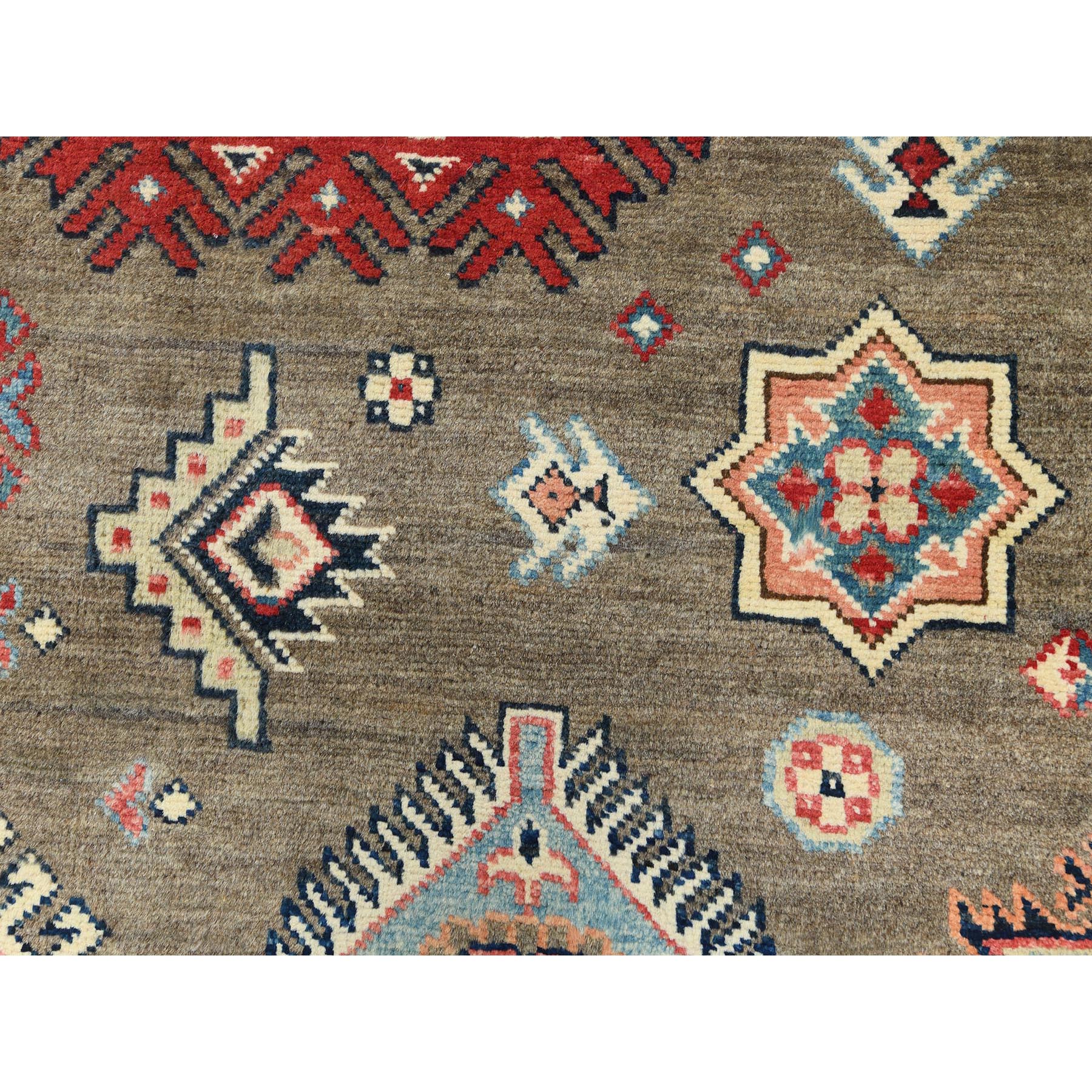 9,x9' Taupe Brown, Special Kazak with All Over Pattern Natural Dyes, Organic Wool Hand Knotted, Round Oriental Rug HR82711 - Image 7