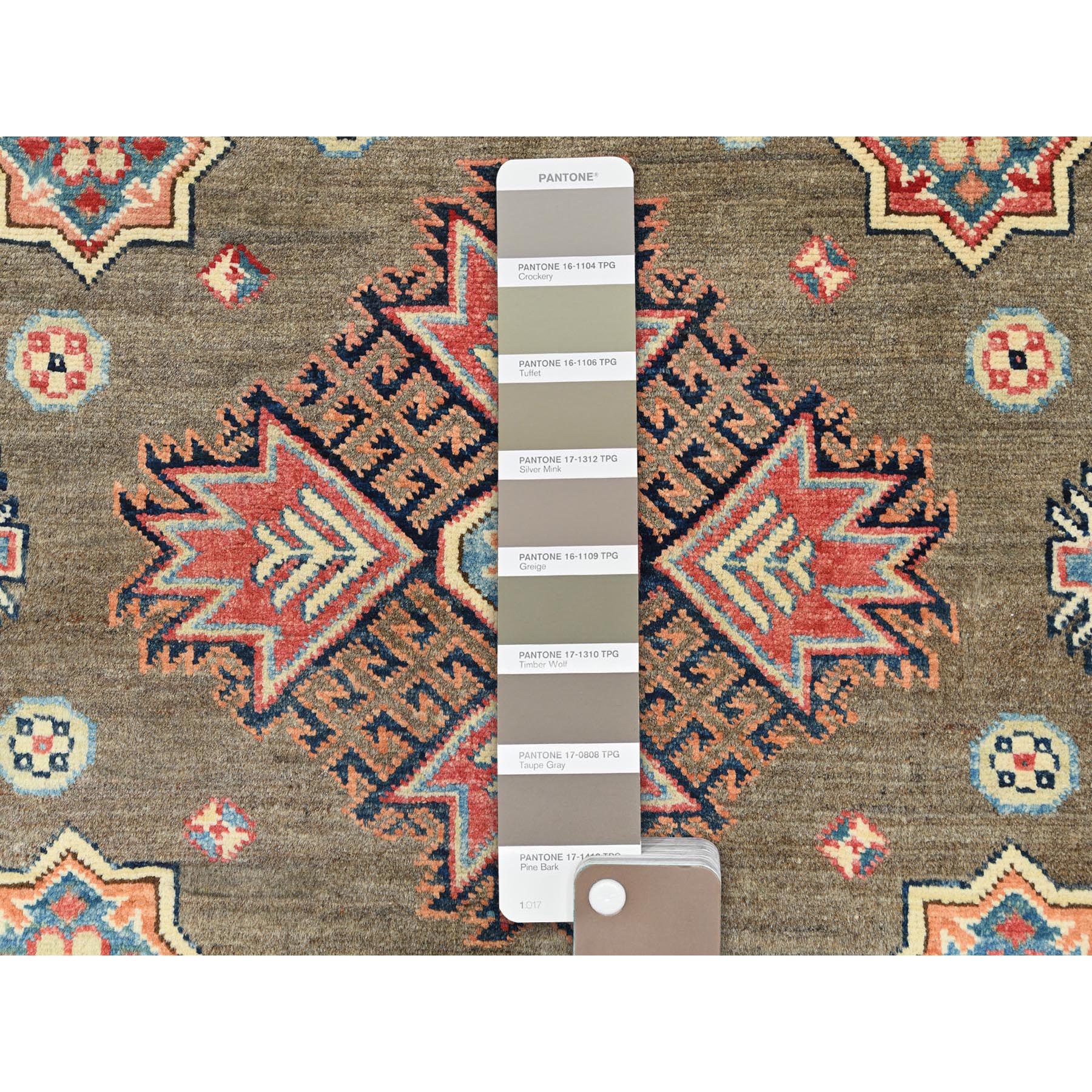 9,x9' Taupe Brown, Special Kazak with All Over Pattern Natural Dyes, Organic Wool Hand Knotted, Round Oriental Rug HR82711 - Image 8