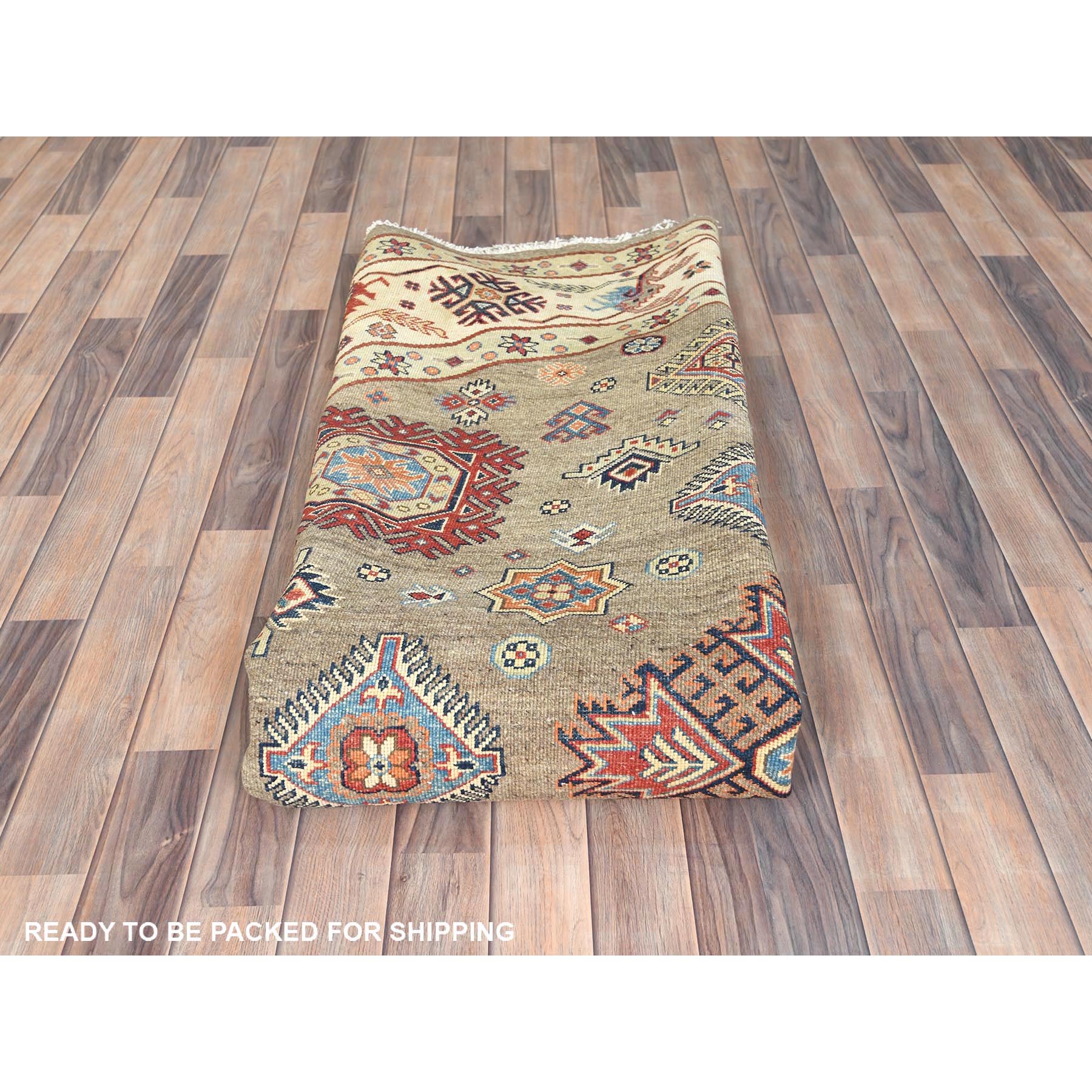9,x9' Taupe Brown, Special Kazak with All Over Pattern Natural Dyes, Organic Wool Hand Knotted, Round Oriental Rug HR82711 - Image 9