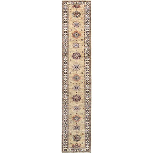 2'7"x13'6" Chamomile, Afghan Super Kazak Natural Dyes Densely Woven, Soft Wool Hand Knotted, Runner Oriental Rug HR82721