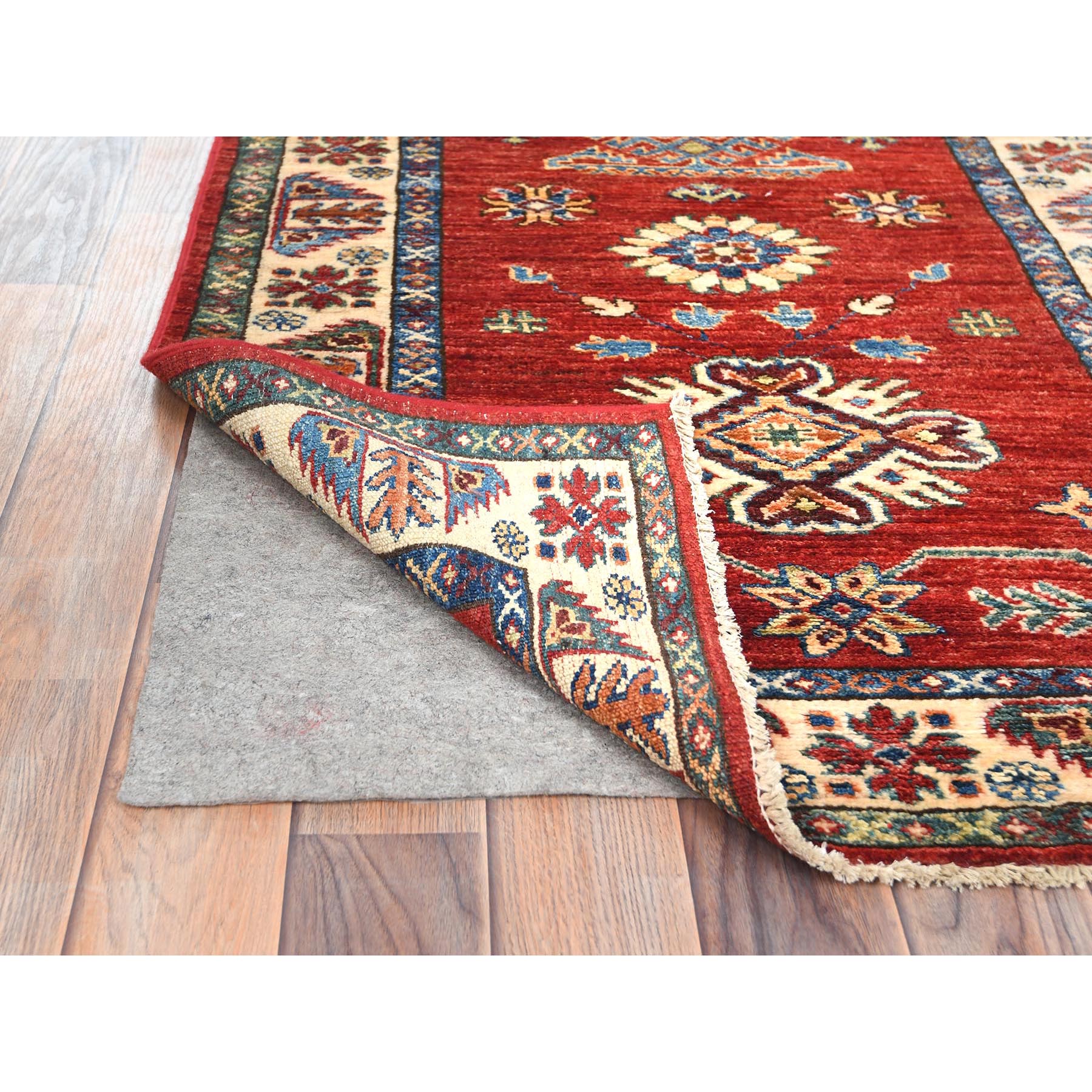 2'10"x11'7" Fire Brick, Afghan Super Kazak With Geometric Medallions Natural Dyes, Dense Weave, Extra Soft Wool, Hand Knotted, Runner Oriental Rug HR82905 - Image 3