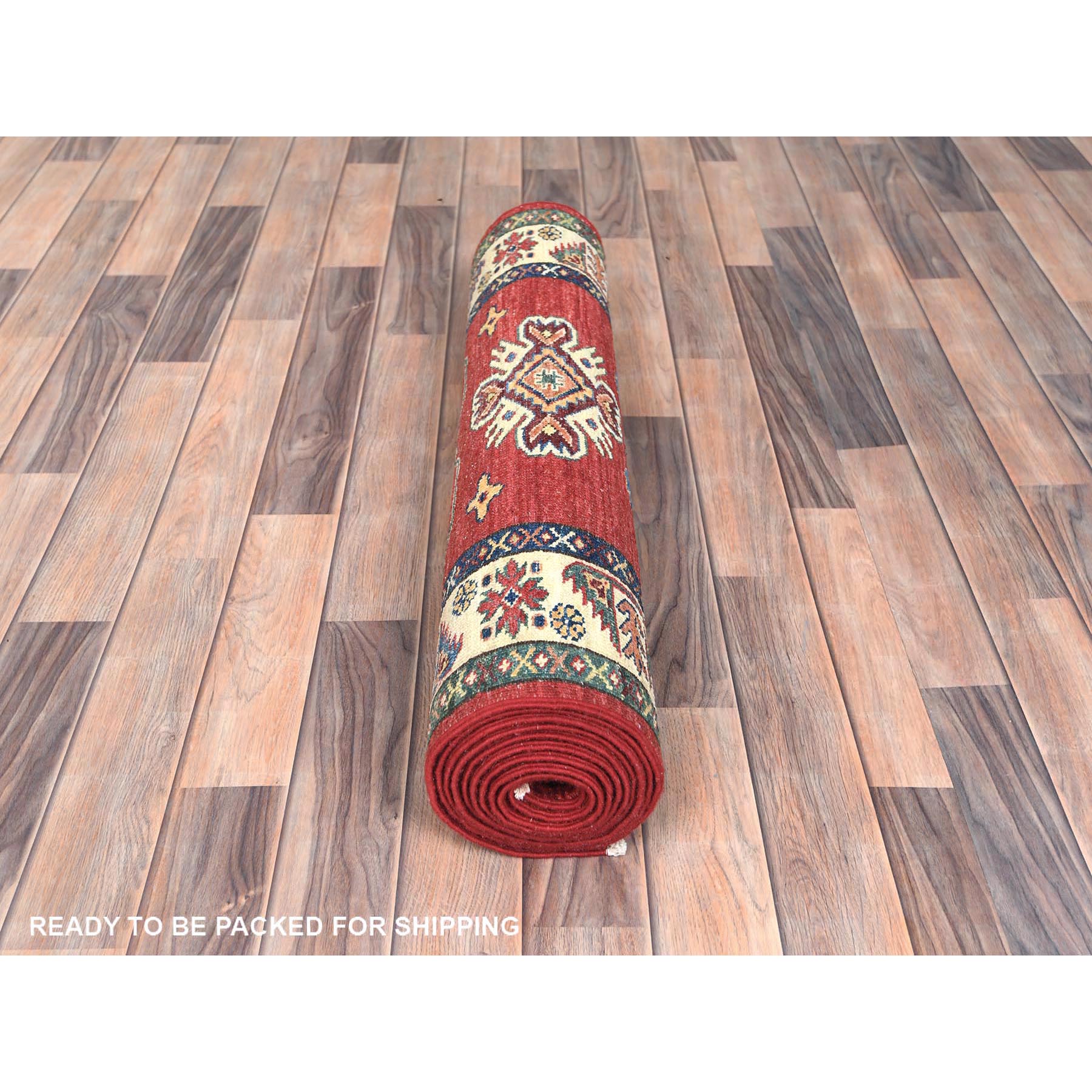 2'10"x11'7" Fire Brick, Afghan Super Kazak With Geometric Medallions Natural Dyes, Dense Weave, Extra Soft Wool, Hand Knotted, Runner Oriental Rug HR82905 - Image 5