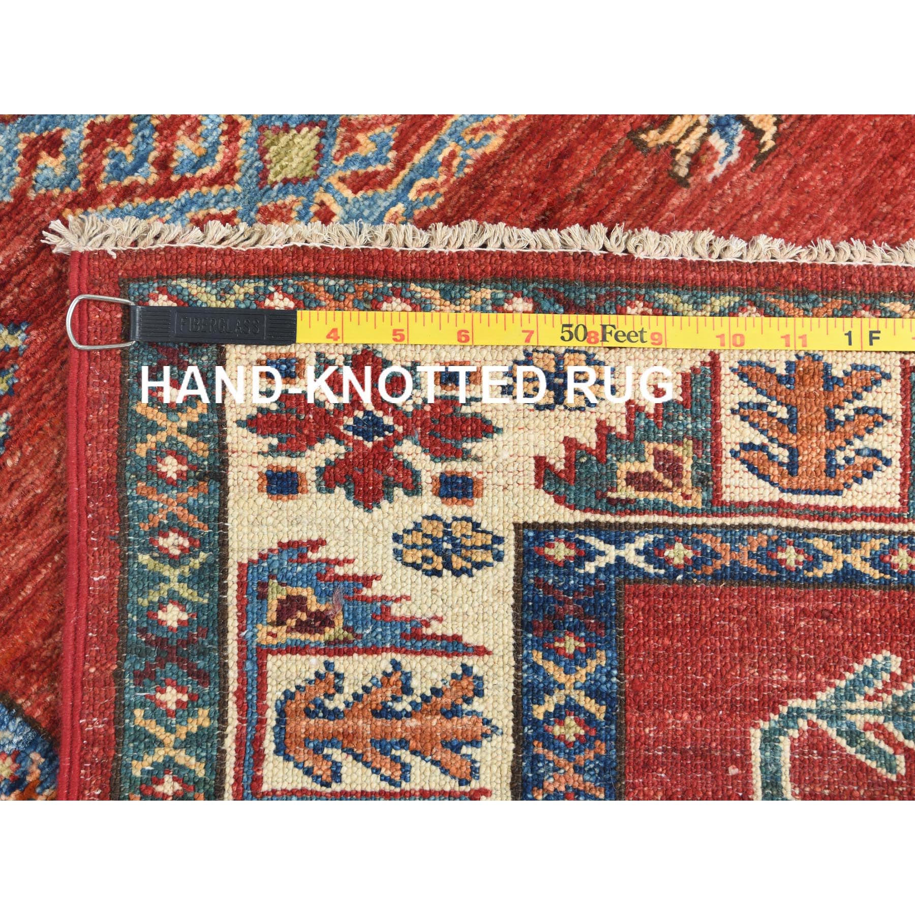 2'10"x11'7" Fire Brick, Afghan Super Kazak With Geometric Medallions Natural Dyes, Dense Weave, Extra Soft Wool, Hand Knotted, Runner Oriental Rug HR82905 - Image 7