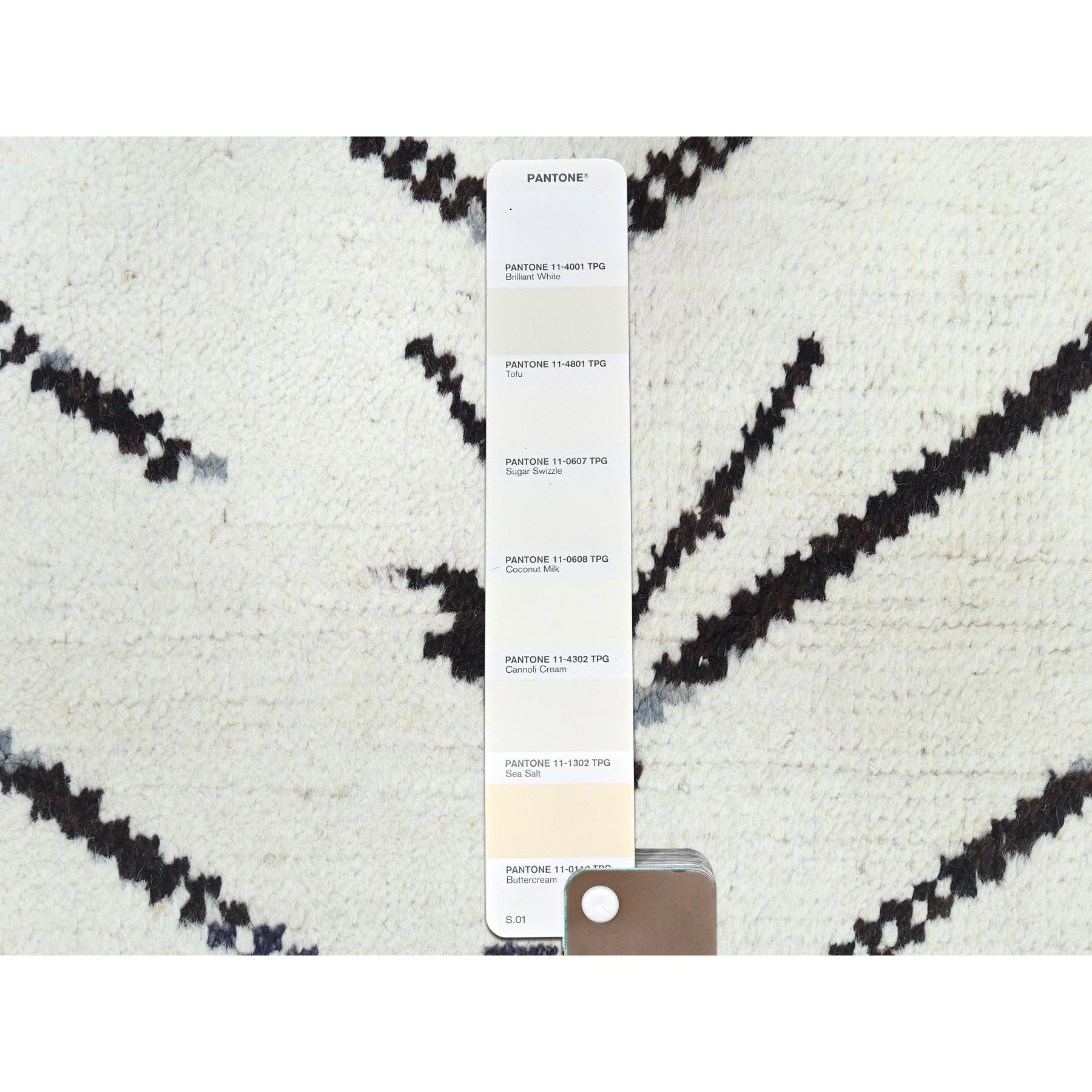 10'x14'4" Ivory, Moroccan Berber Influence with Serrated Pattern, Natural Dyes, Extra Soft Wool Hand Knotted, Oriental Rug HR82953 - Image 8