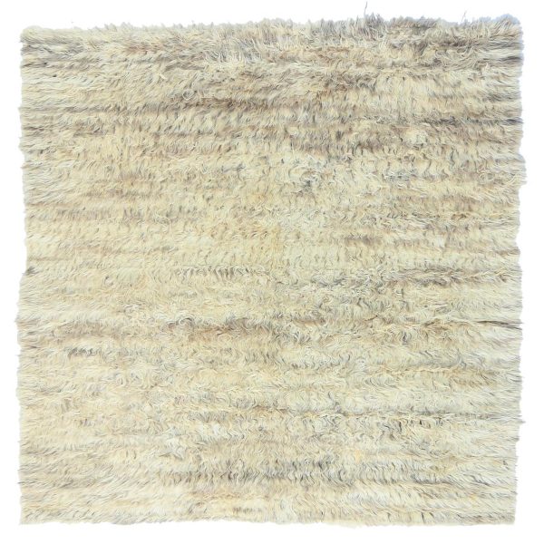 6'1"x6'1" Bone Ivory, Ben Ourain Moroccan Berber Shilhah Design, Natural Dyes, Organic Wool, Hand Knotted, Square Oriental Rug HR82991