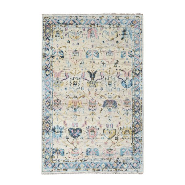 5'10"x8'10" Ivory, Hand Knotted, Mahal Design, Supple Collection, Soft Pile, Pure Wool, Vegetable Dyes, Oriental Rug HR84294