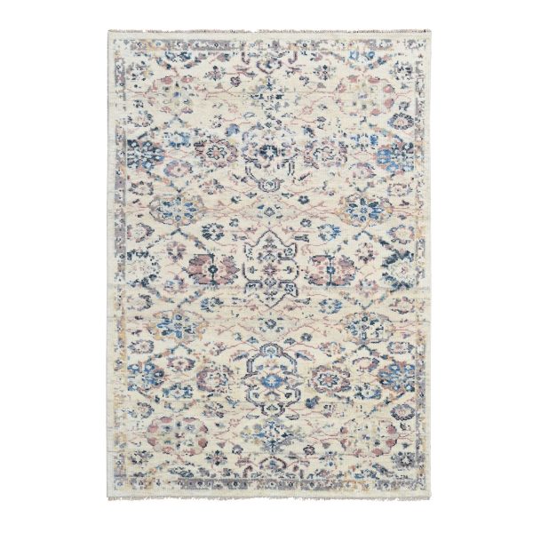 6'x9' Cream, Mahal Design, Hand Knotted, Supple Collection, Pure Wool, Soft and Vibrant Pile, Oushak Oriental Rug HR84296