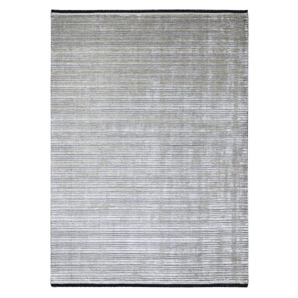 9'1"x12'1" Taupe and Black, Wool and Plant Based Silk, Hand Loomed, Modern Textured and Variegated Line Design, Oriental Rug HR84347